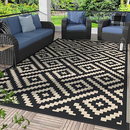 GENIMO - Tapetes de exterior de 5 x 8 pies, impermeables, reversibles, de plástico, geométrico, para patio, campamento, caravana, pícnic, terraza,