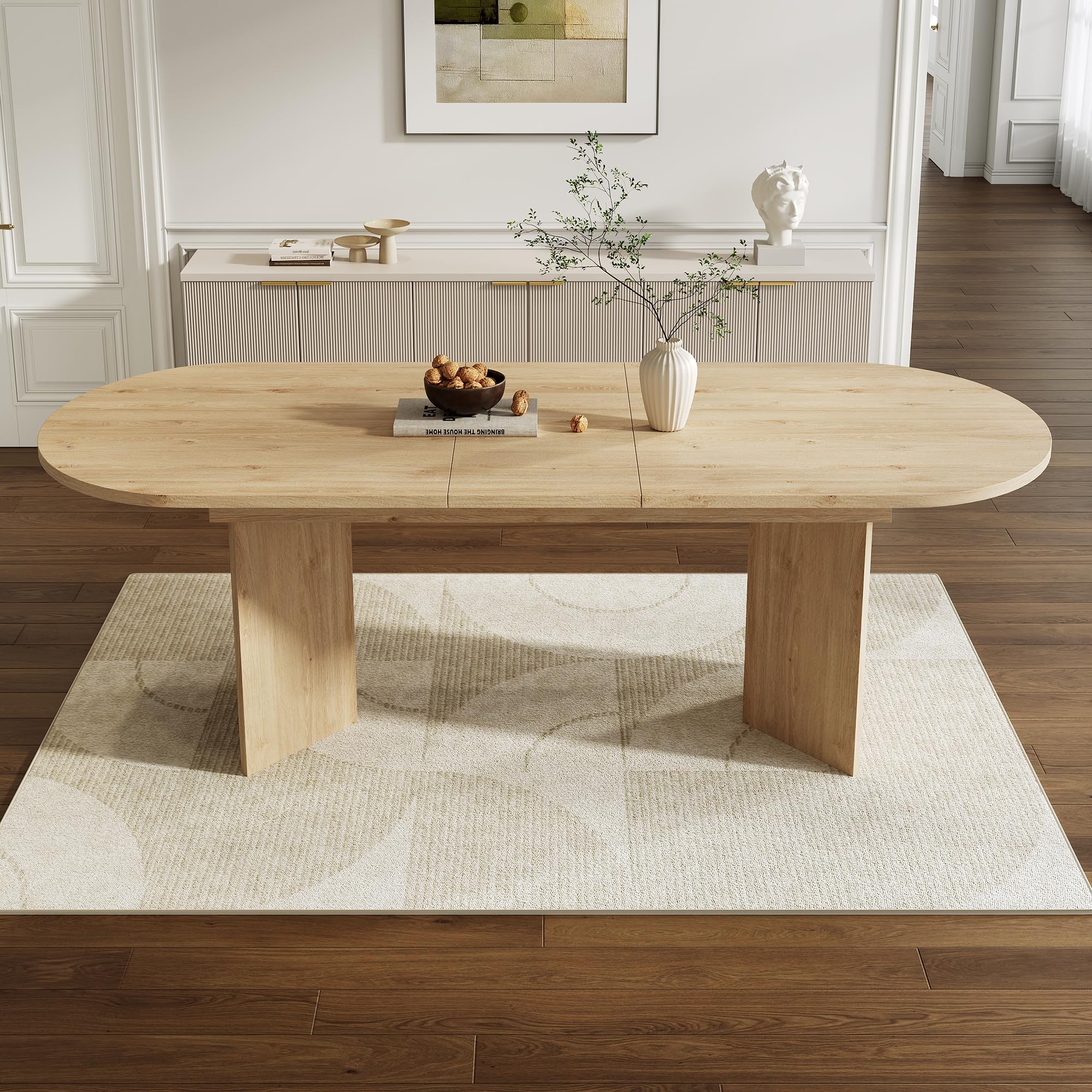 Tavolo da pranzo allungabile ovale, 160/200 * 90 cm, Tavolo allungabile moderno angoli arrotondati, stile semplice, piano del tavolo ispessito, tavolo da cucina per 6-8 persone, colore rovere