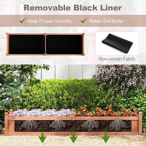 Miniatura 7 de Giantex Cama de jardín elevada de madera, cama de plantación con drenaje de esquina, forro no tejido para cultivar verduras, flores, hierbas, Marrón