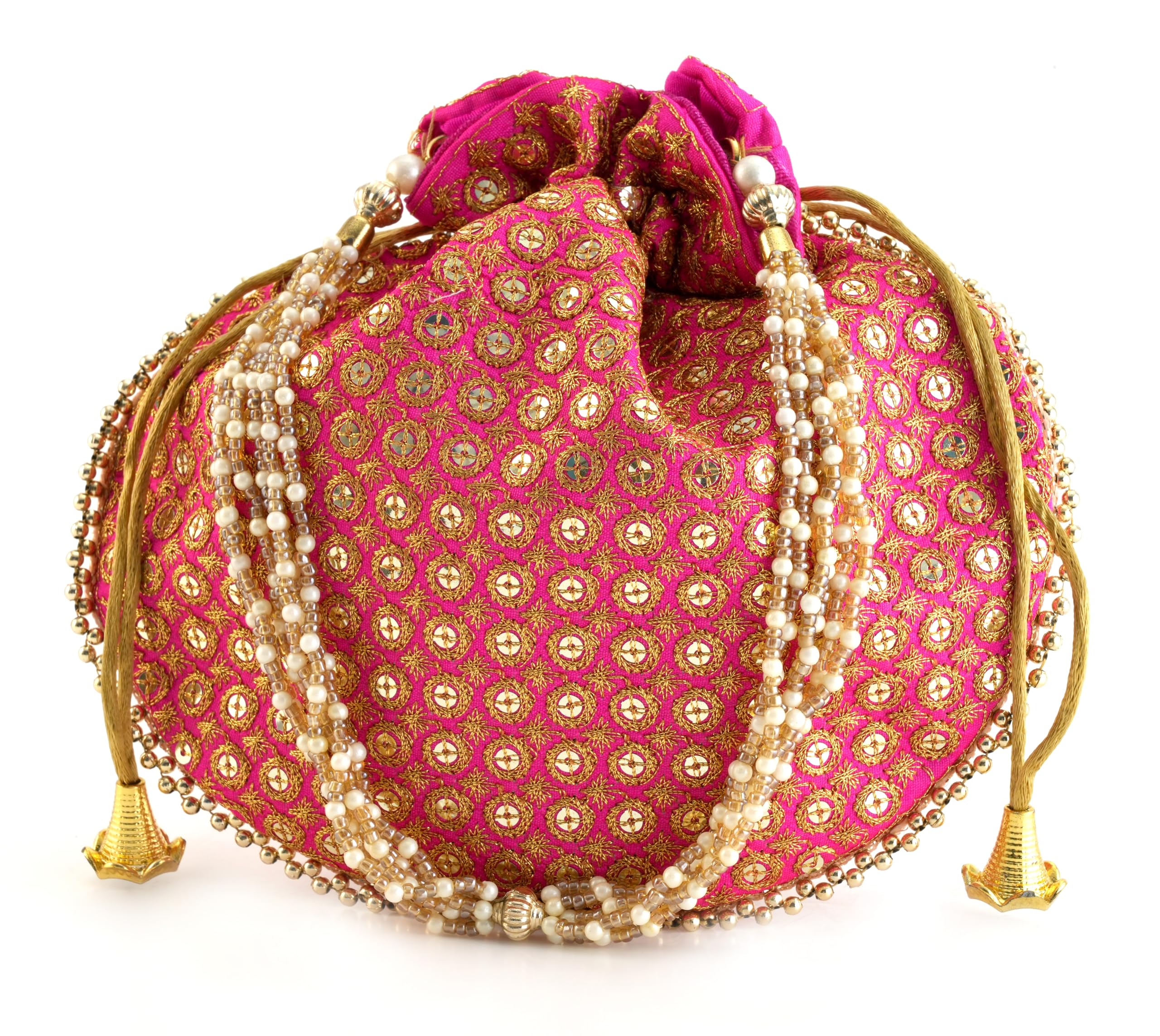 SUMERA WARQ Potli Bag Golden work wedding potli for ladies Gift for women handbags traditional Indian Wristlet with Drawstring Ethnic Embroidery Fashion Potli. (Pink) (B0CNW5XK6S) Amazon Price History, Amazon Price Tracker
