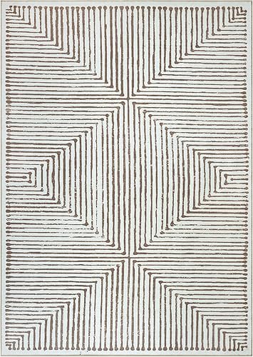 Miniatura 3 de Bloom Rugs Alfombra lavable antideslizante de 8 x 10 pies Alfombra a rayas marrones para sala de estar, dormitorio, comedor y cocina, tamaño exacto