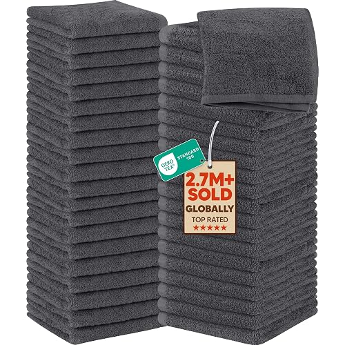 Utopia Towels Cotton Washcloths Set, 100% Ring Spun Cotton, Premium Flannel Face Cloths, Highly Absorbent and Soft Feel Fingertip Towels, 60 Pack, Grey