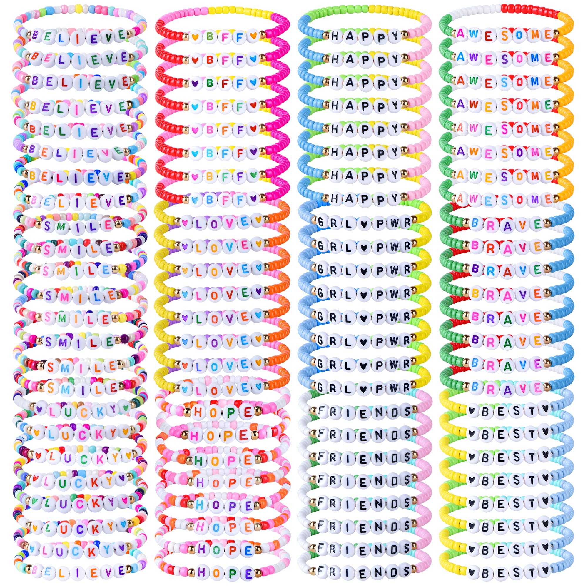 NCPLYGOU 96pcs Friendship Beaded Bracelets Colorful Bracelets Bulk Stretch Bracelets Stackable Boho Bracelets Party Gifts Friends Gifts