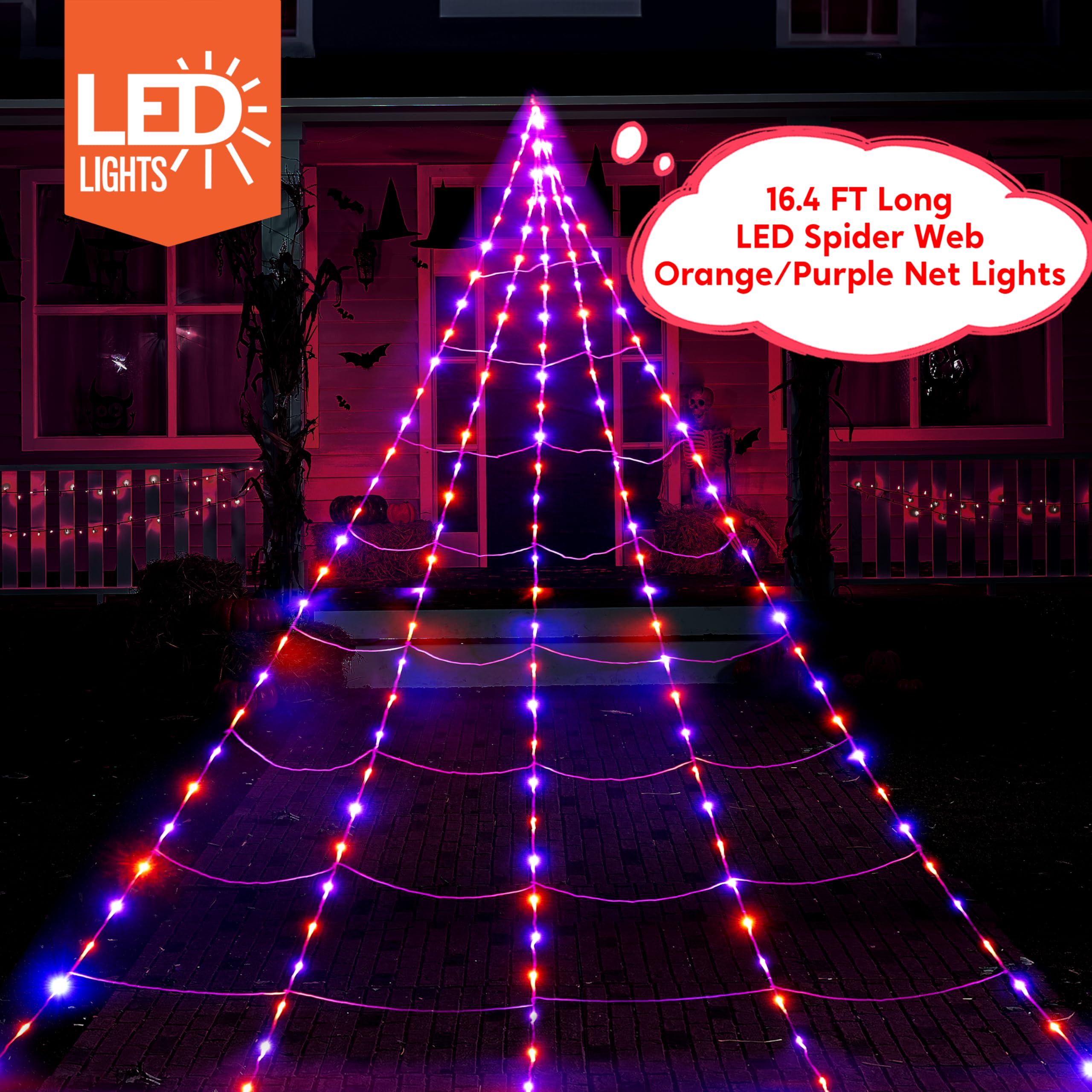 JOIEDOMI 8 Fuß aufblasbare, hängende Halloween-Spinne mit Spinnennetz-Lichtern und eingebauten LEDs. Ideal als Party-Dekoration für Halloween drinnen und draußen im Hof, Garten oder auf dem Rasen.
