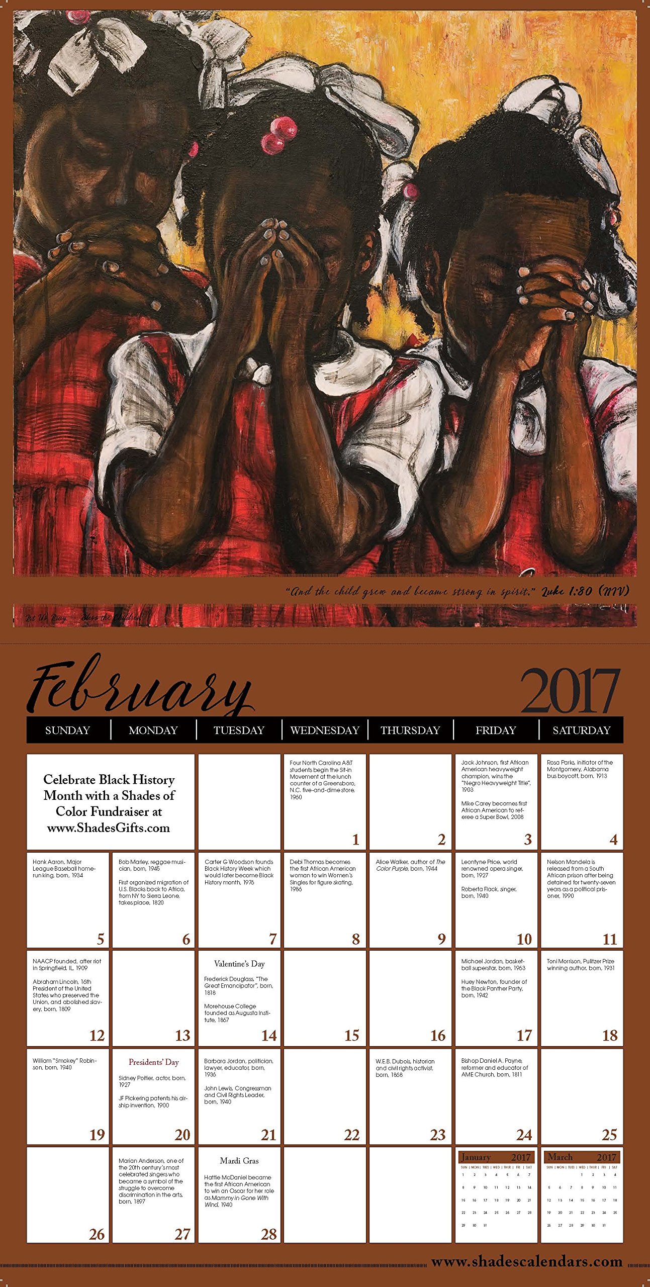 Shades of Color 2017 Powered by Praise kalendarz afroamerykański autorstwa Buena Johnson, 30 na 30 cm (17BJ)