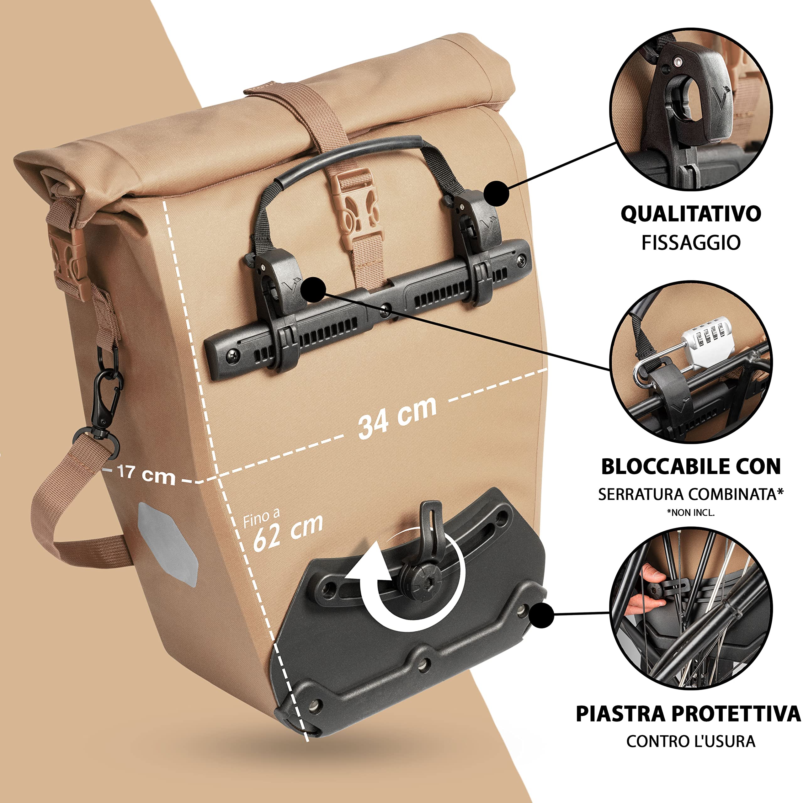 Borsa Bici 3 In 1 Riciclata | Zaino, Tracolla &amp; Portabagagli | 23 Litri Impermeabile | Valkental