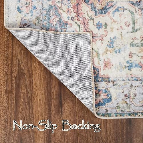 Miniatura 4 de COZYLOOM Alfombra de pasillo de 2 x 6 pulgadas alfombra persa vintage envejecida cubierta de suelo de medallón para interiores alfombra delgada con