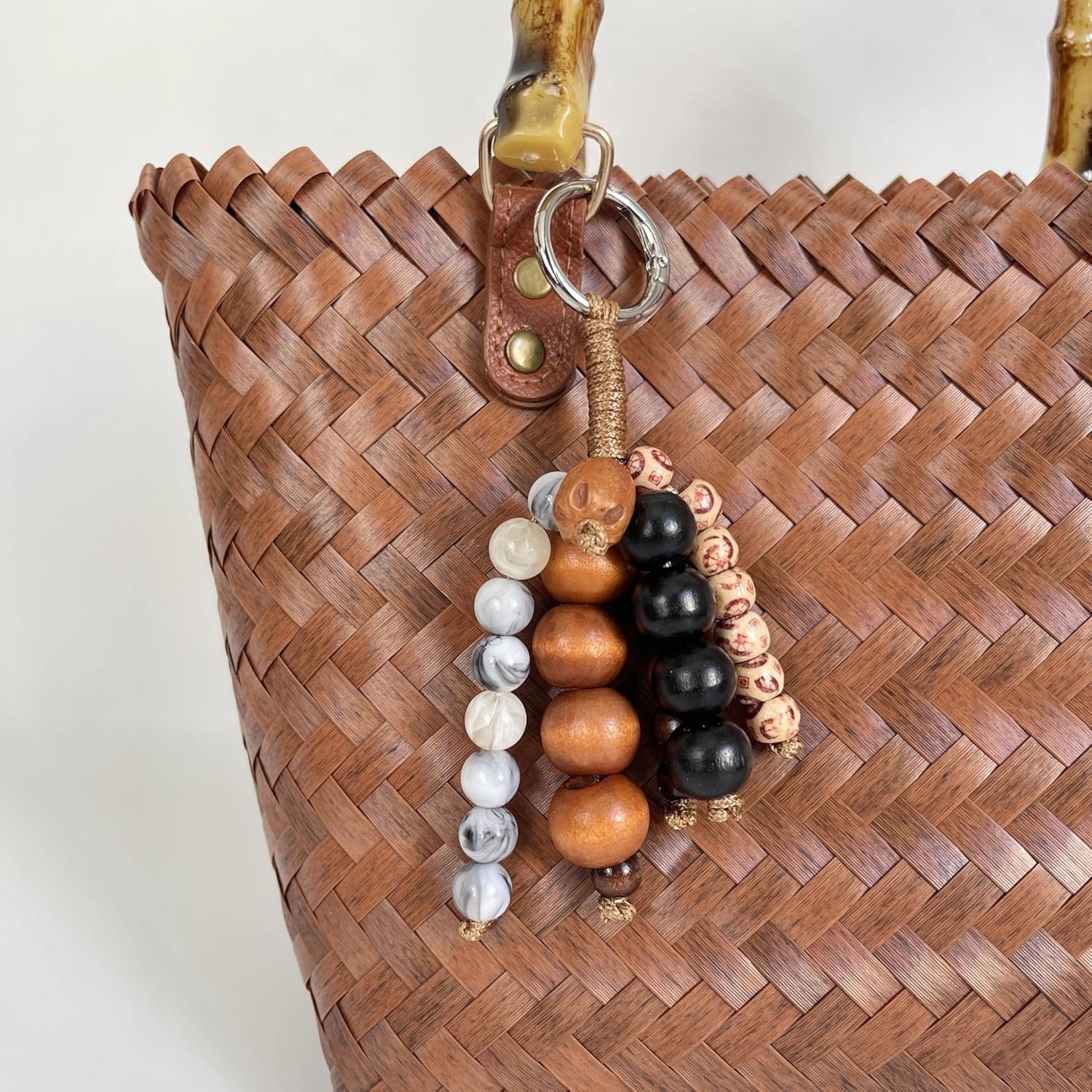 Handmade Mixed Wooden Beaded Keychain, Artisan-Crafted Boho Bag Charm, Nature-Inspired Purse Decoration Pendant - Image 4