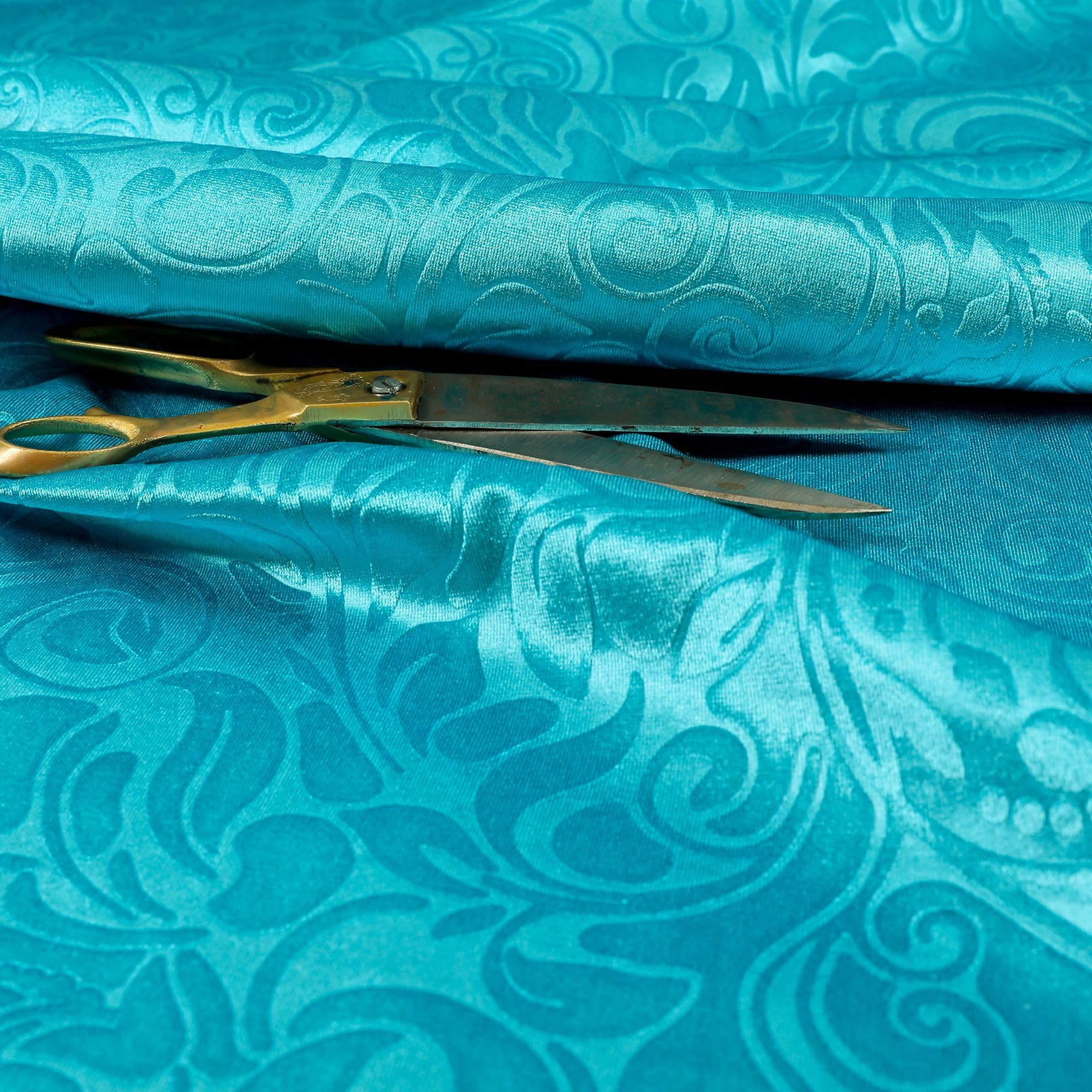 Redbrick Mill Fabrics Shiny Floral Embossed Teal Blue Velvet Pattern Upholstery Furnishing Fabric (10cm x 8cm Sample)