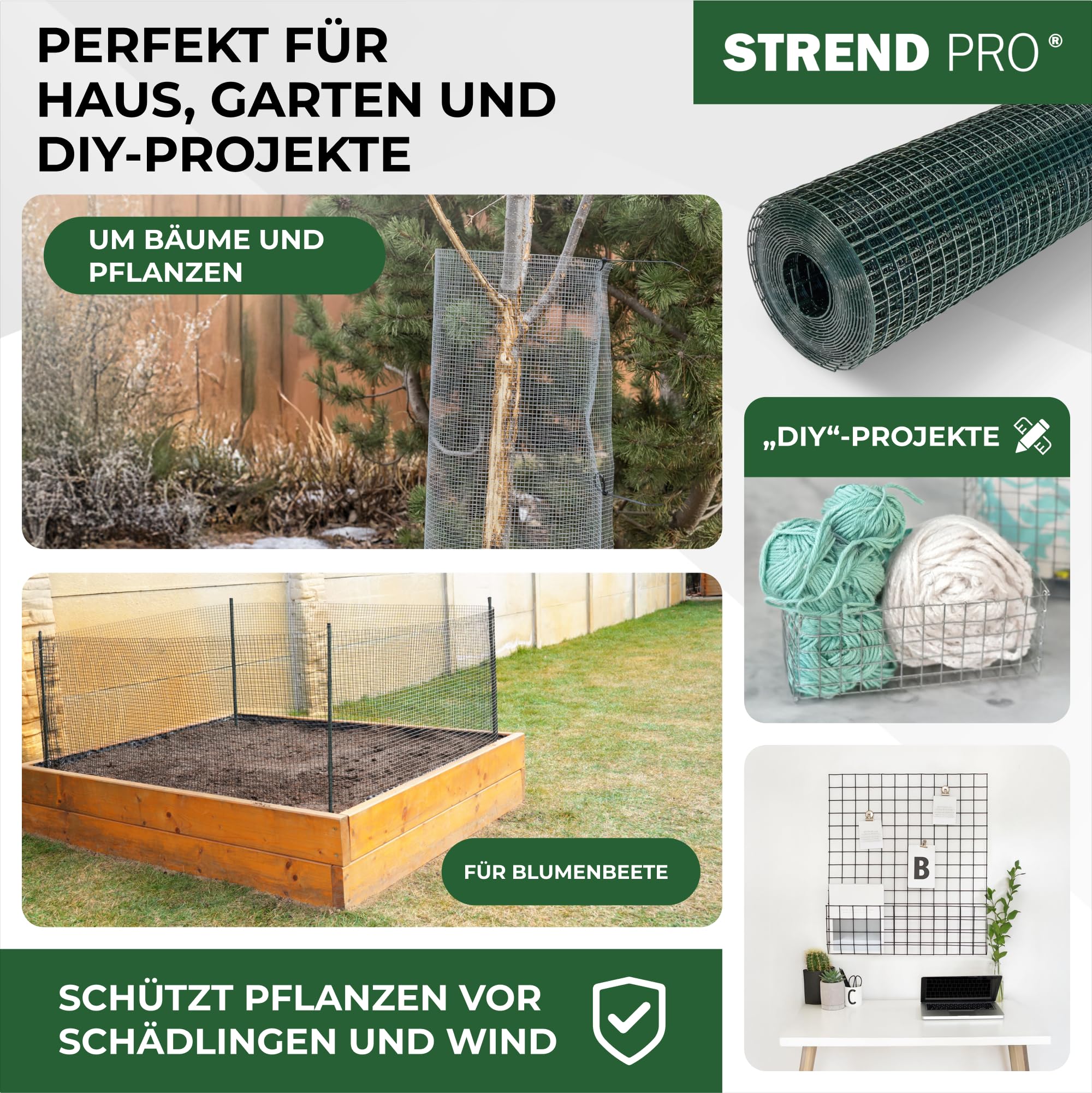 STREND PRO Maschendrahtzaun | Geschweißt - PVC | 0.5m x 5m | 1,2 mm, 12,7x12,7mm | Kaninchendraht, Hasendraht, Volierendraht für Garten & Tierhaltung | Hasengitter, Hühnerzaun, Zaun
