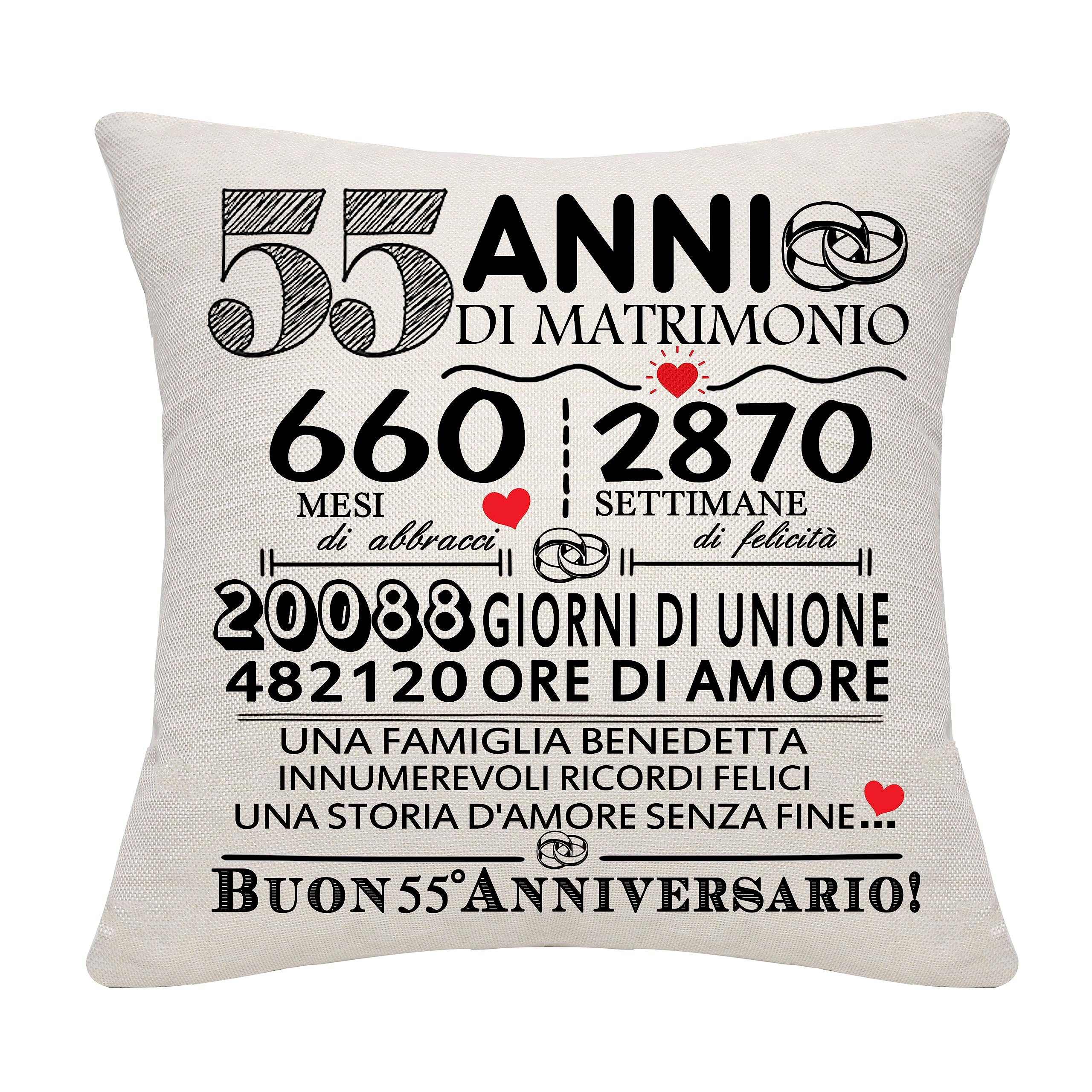55 anni di matrimonio regalo 55 ° anniversario di matrimonio cuscino copertura ricordo Decorazione Regalo per coppie genitori donne Uomini Mamma Papà Marito Moglie Nonna Nonno Amici (55° anniversario)