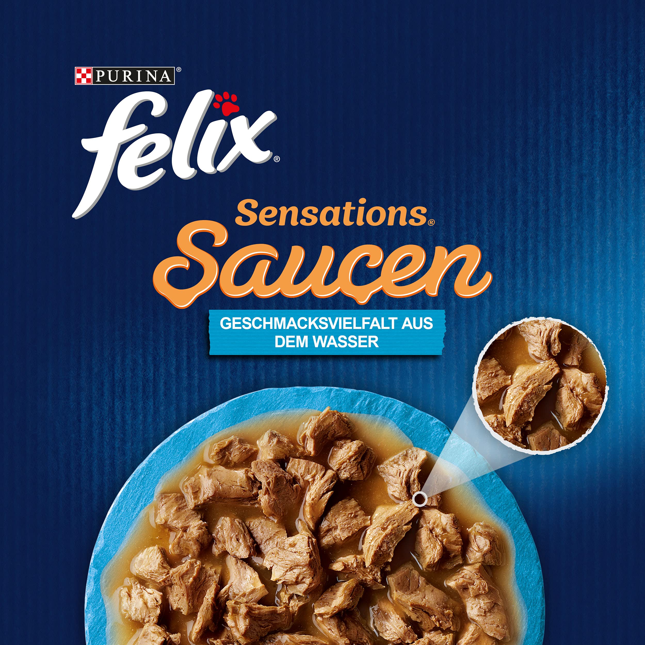 Felix Sensations Saucen Katzenfutter nass, Fisch Sorten-Mix, 6er Pack (6 x 12 Beutel à 85g)