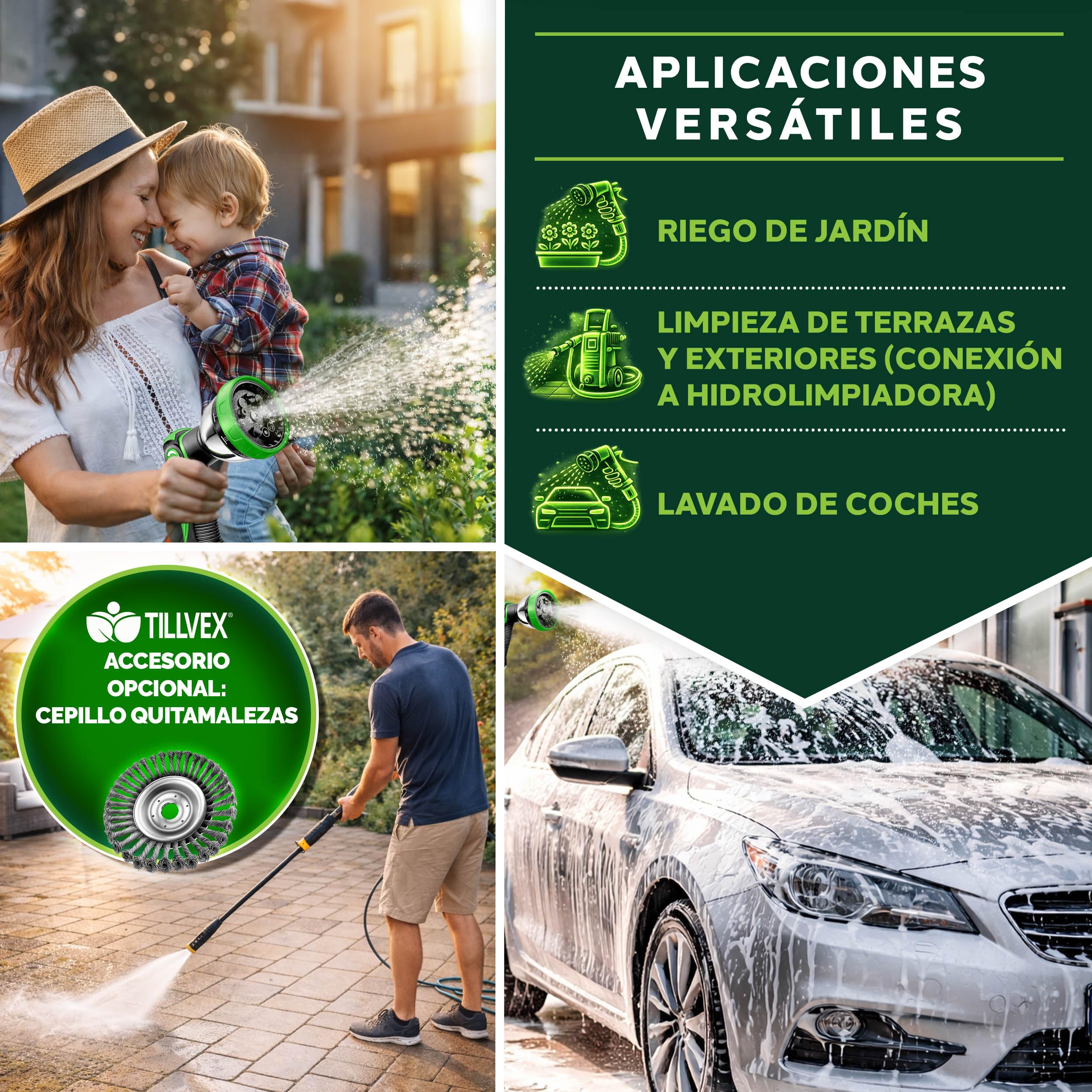 TRESKO® Manguera Flexible de jardín 22.5M, Manguera Flexible con Triple Capa de látex, Manguera de riego Extensible, Manguera con Boquilla multifunción Incl. Colgador de Metal