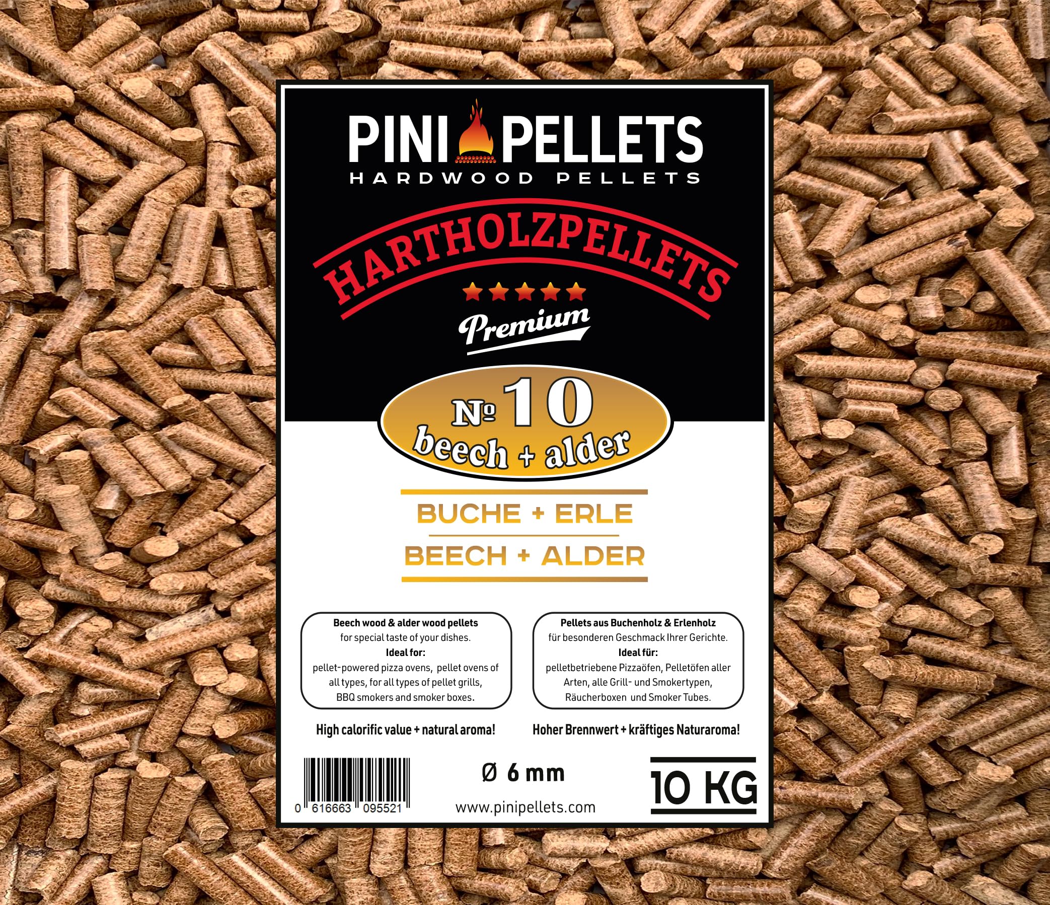 PINI Pellets BBQ N°10 Hêtre & Aulne 10 kg – Pellets de Bois Dur pour Barbecue Grillades Fumage à Chaud et à Froid Fumoir