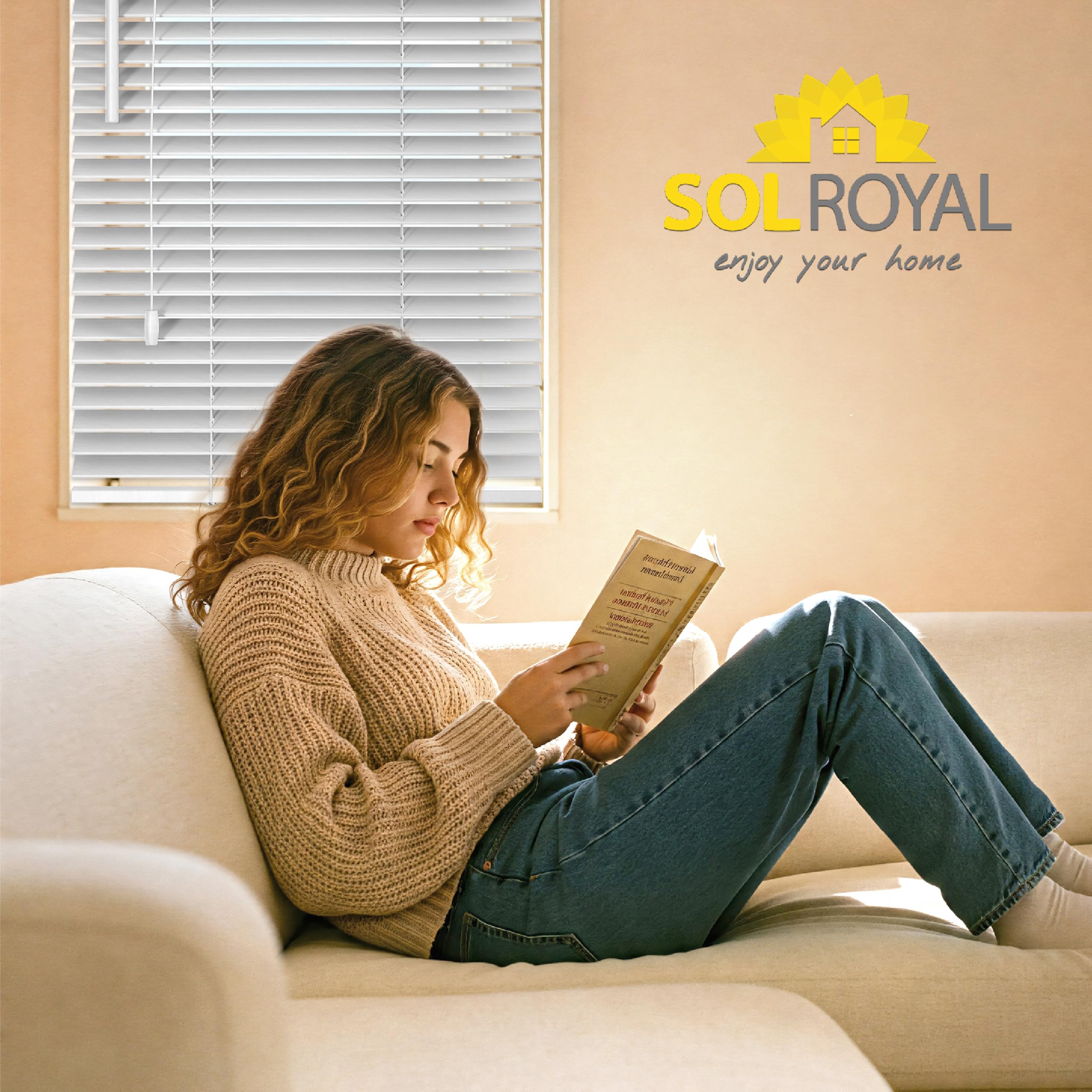 Sol Royal Persiana Veneciana de Madera SolDecor JH3 en Blanco - 140x160 cm - persiana de Madera sostenible