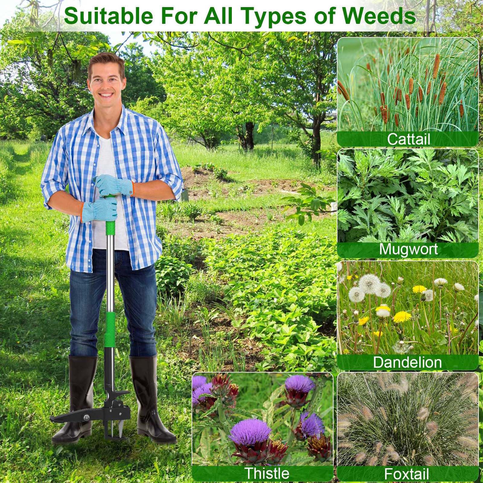 Zorpupoa Weed Puller Tool, Stand Up 38.97in Heavy Duty Long Handle Garden Weeding Tool with 4 Claws Gardening Uprooting Manual Weeder, Standing Root Remover for Lawn Yard