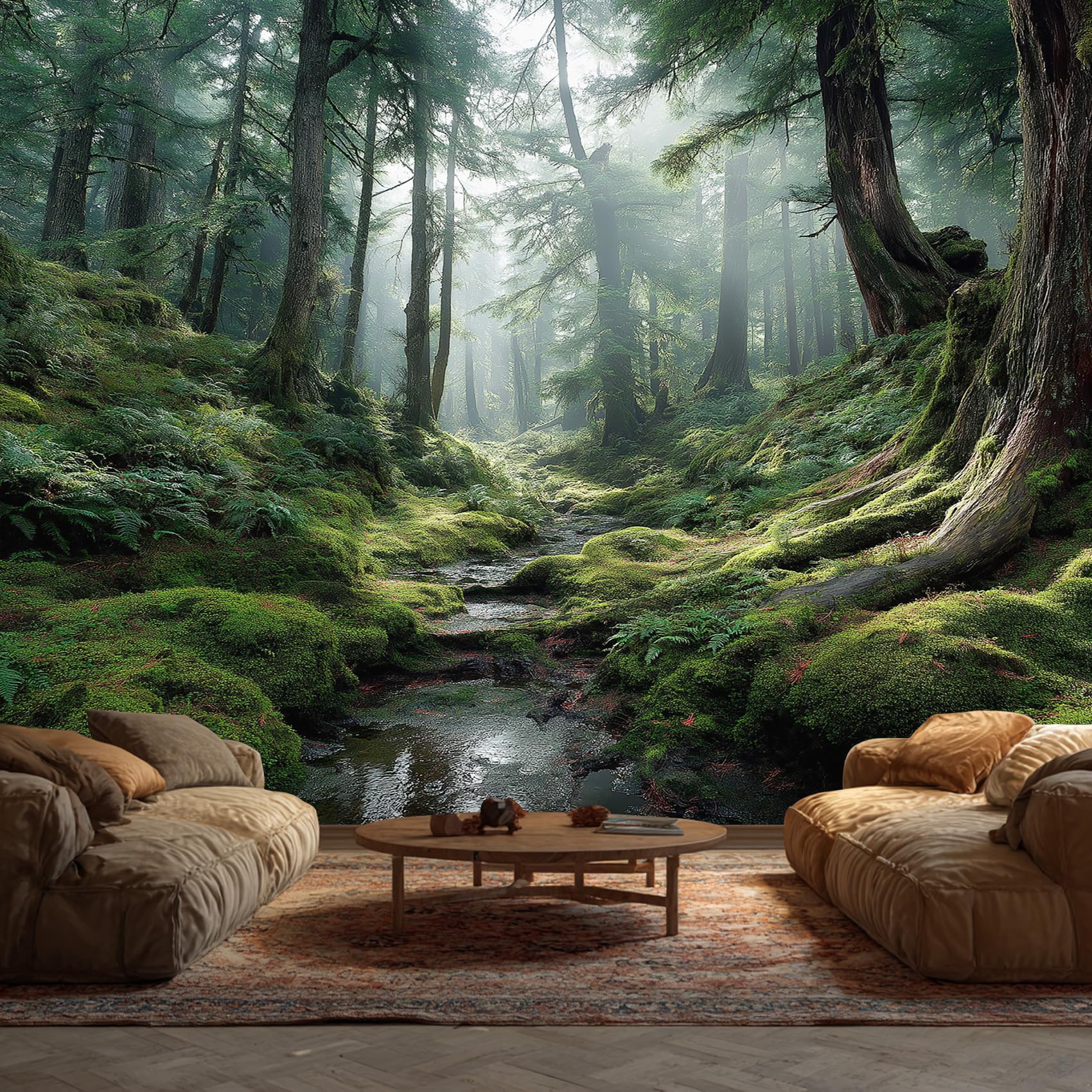 Forest Wallpaper - Green Nature Landscape Wall Mural - Wall Murals for Living Room Bedroom - Photo Wallpaper & Home Decor Art - 274 x 254 cm A-7856