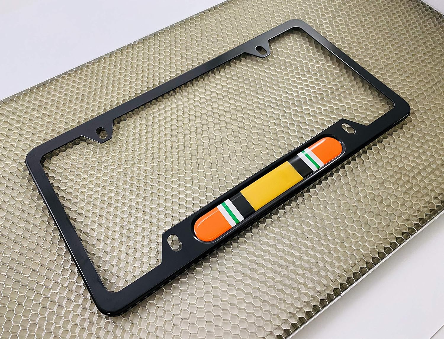 USA Patriotic Anodized Aluminum Thin Top | Narrow Top Car License Plate Frame with Iraq War Veteran Insert with Free caps - Black