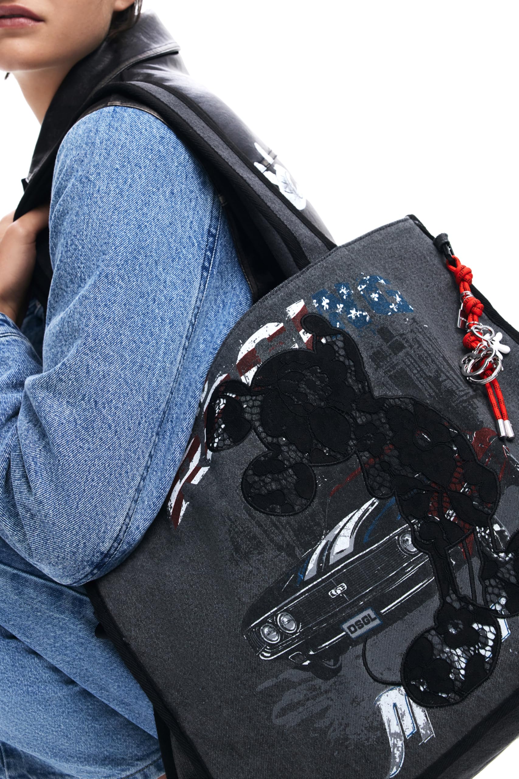 Desigual Unisex's Bag_Mickey SHOPPINGBAG, czarny/biały, jeden rozmiar, czarny/biały, Rozmiar Uniwersalny
