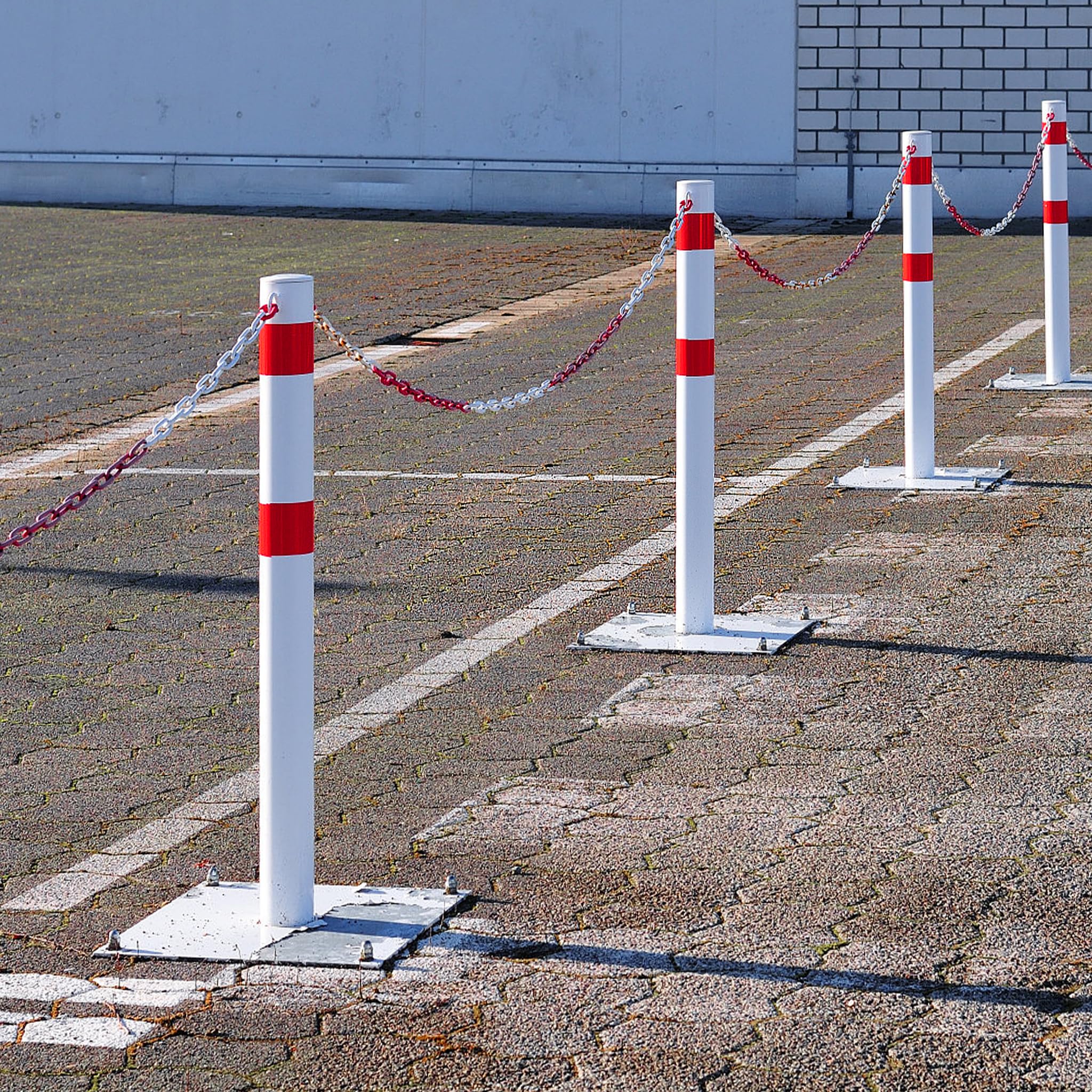 YRHome Chaîne en plastique rouge et blanc 50 m - Chaîne de signalisation en métal - 6 mm d'épaisseur - Chaîne en acier rond - Chaîne de sécurité pour chantier
