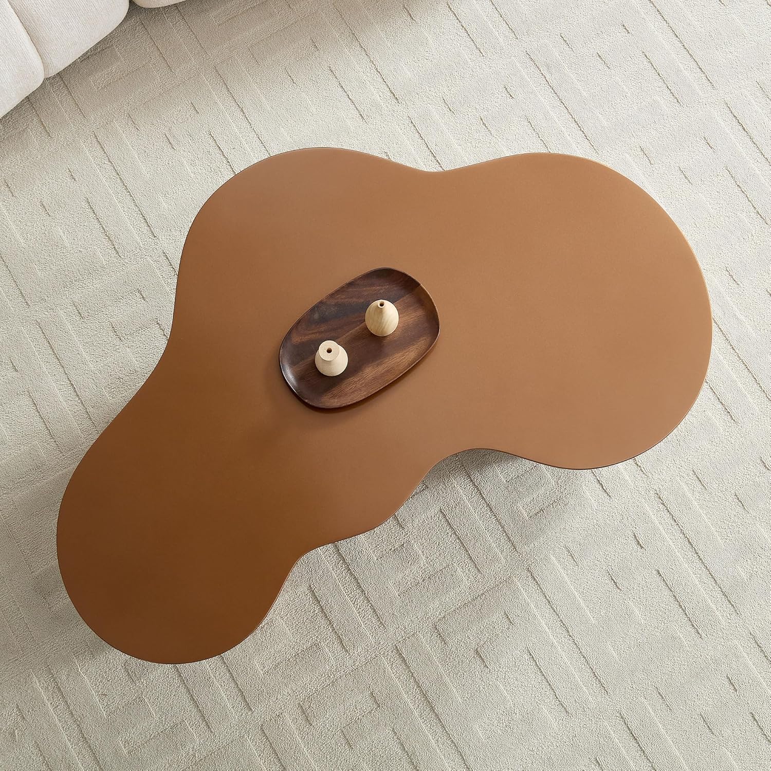 WILLIAMSPACE 50" Irregular Coffee Table with Unique Shape for Living Room, Modern Luxury Fiberglass Center Table, Sturdy Accent End Tea Table for Apartment, No Need Assembly (Brown)