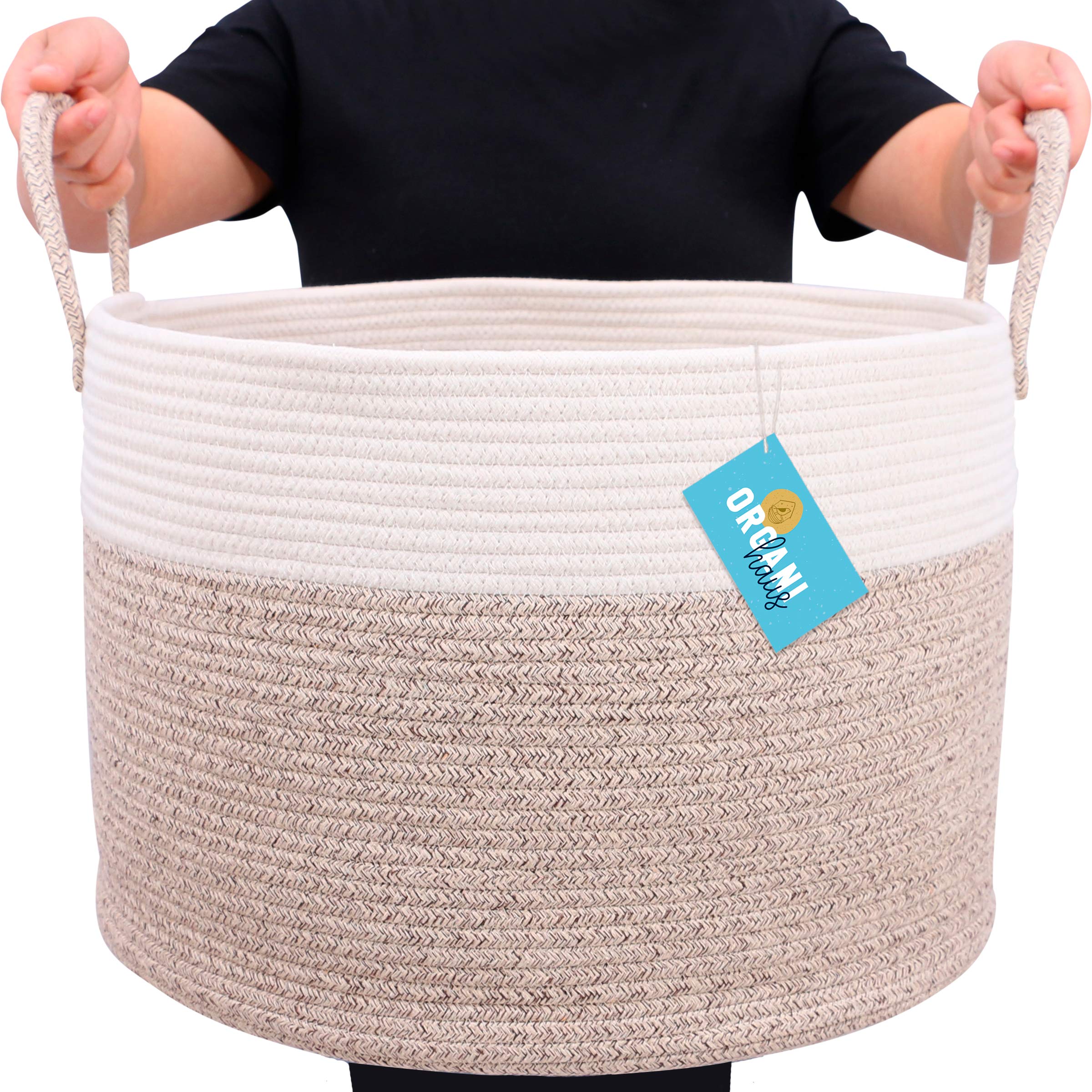 OrganiHaus XXL Rope Woven Laundry Basket | Laundry Hamper Basket for Blankets | Nursery Hamper Baske