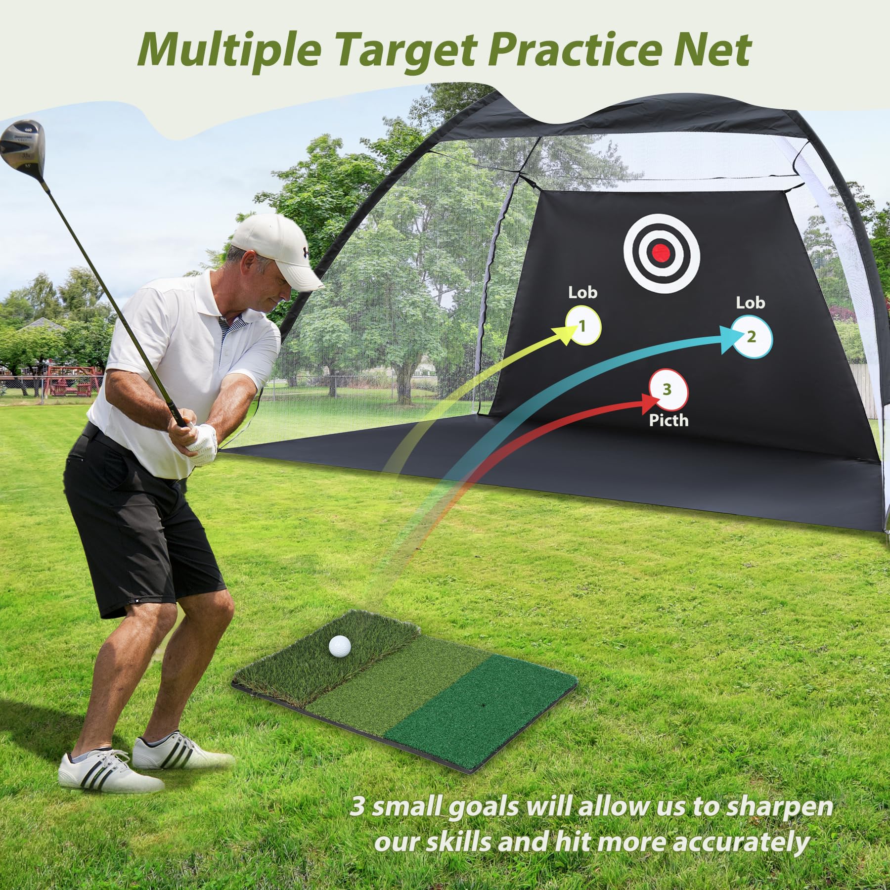Golf Practice Net with Hitting Mat for Indoor Outdoor Backyard Driving Chipping