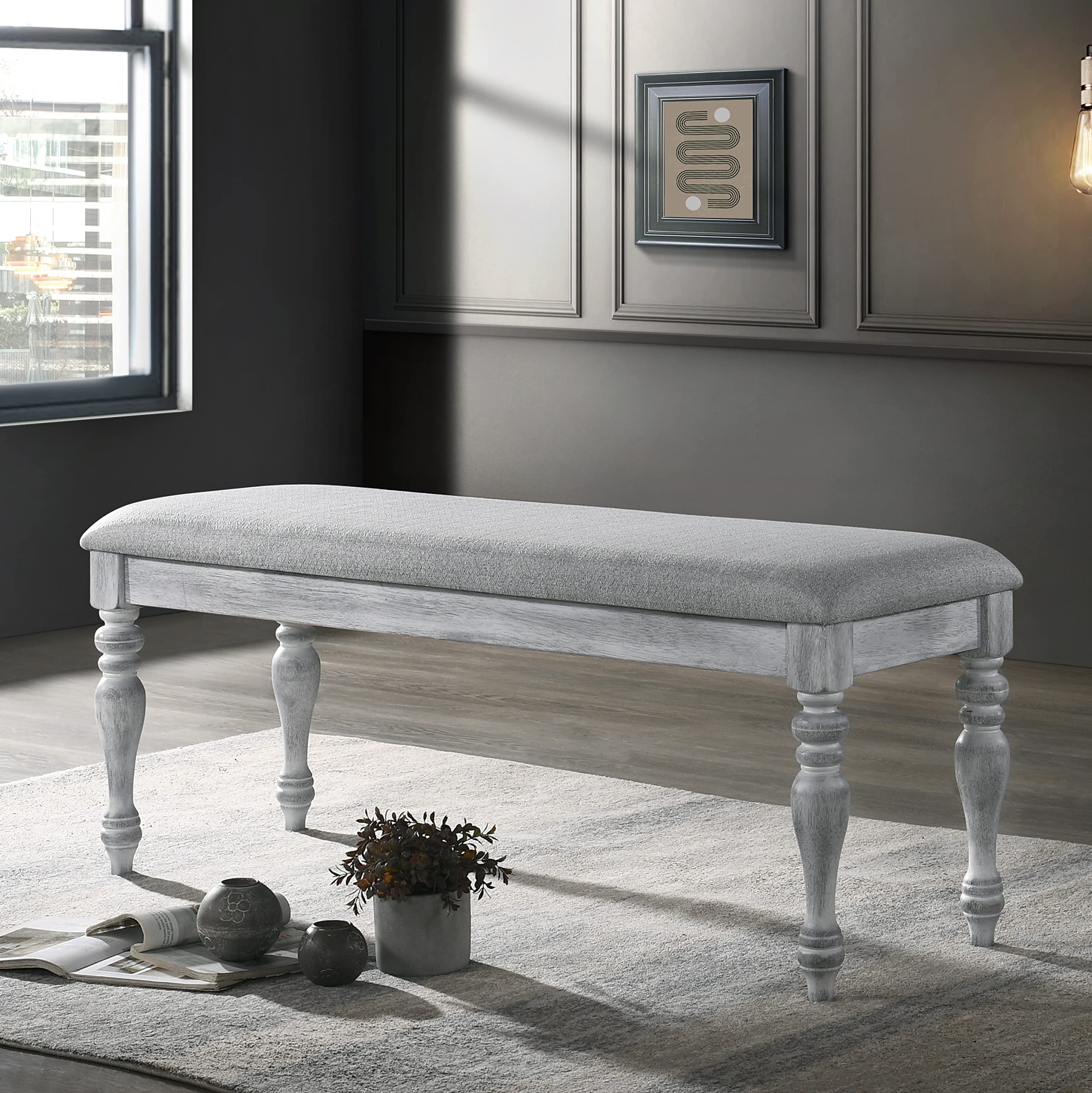 Elegant Dining Table Bench with White Legs: Modern Style & Comfort for Your Home