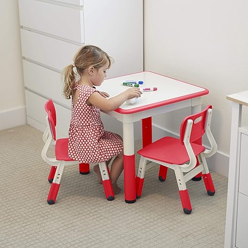 Miniatura 26 de ECR4Kids Mesa de actividades cuadrada de borrado en seco con 2 sillas, ajustable, muebles para niños, azul Azul,Verde (Grassy Green),Gris,Rojo