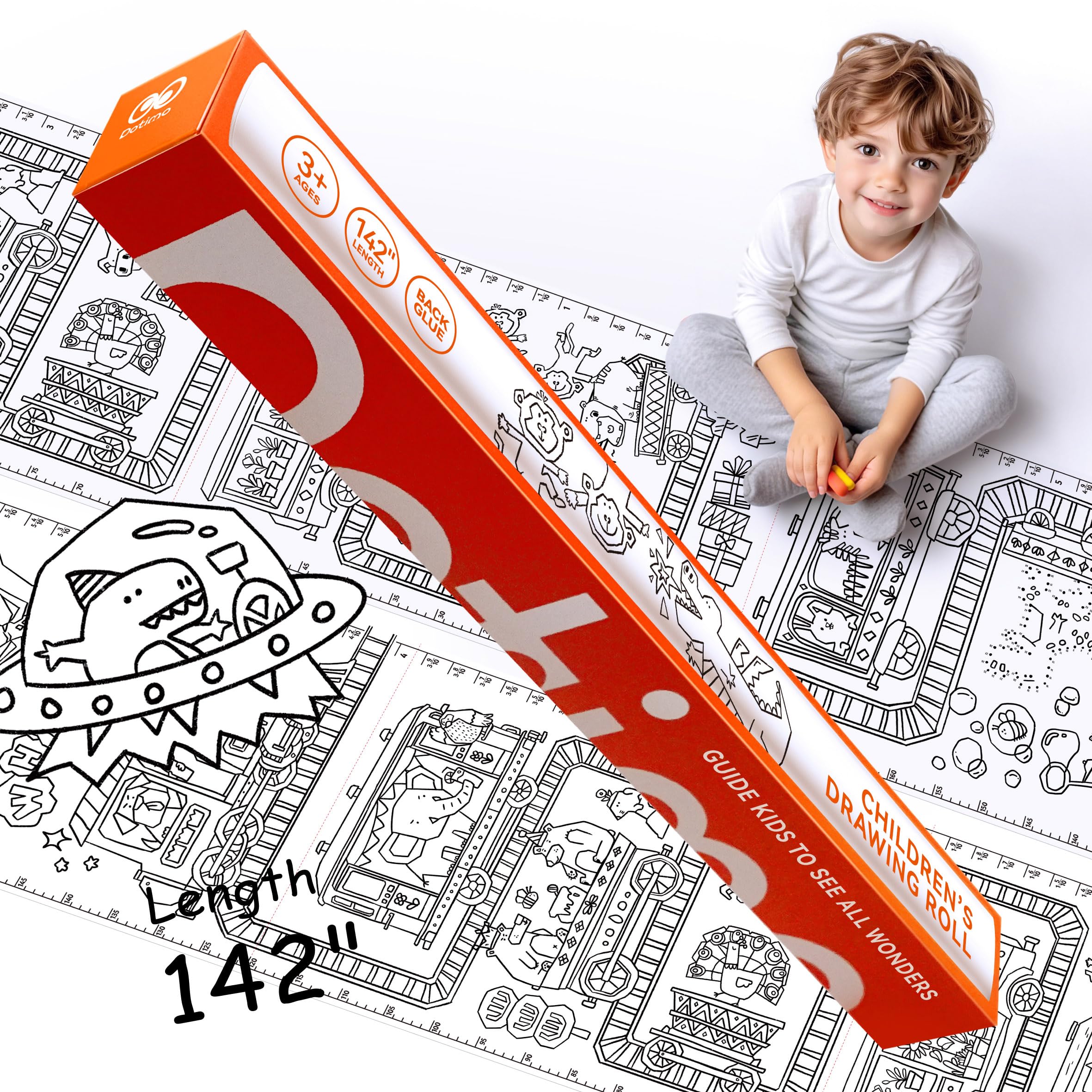 142" x 15.8" Dotimo Sticky Drawing Roll for Kids, Coloring Paper Roll, Large Coloring Sheets, Ideal Kids Paint Paper for Ages 3-6 & Growth Chart for Wall