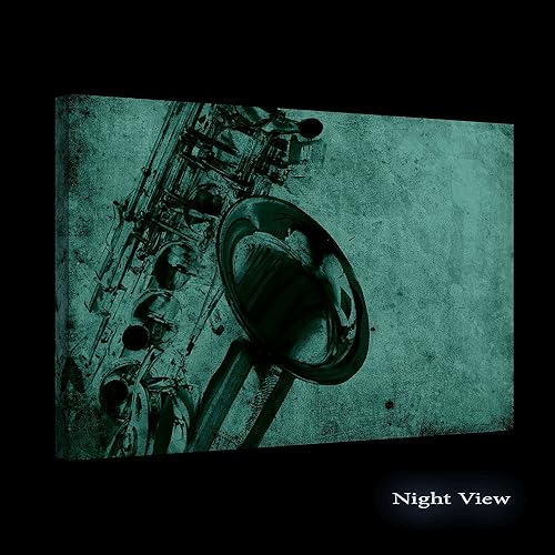 Miniatura 2 de Startonight Lienzo decorativo para pared, diseño de saxofón grunge, música retro dorada, enmarcado de 24 x 36 pulgadas