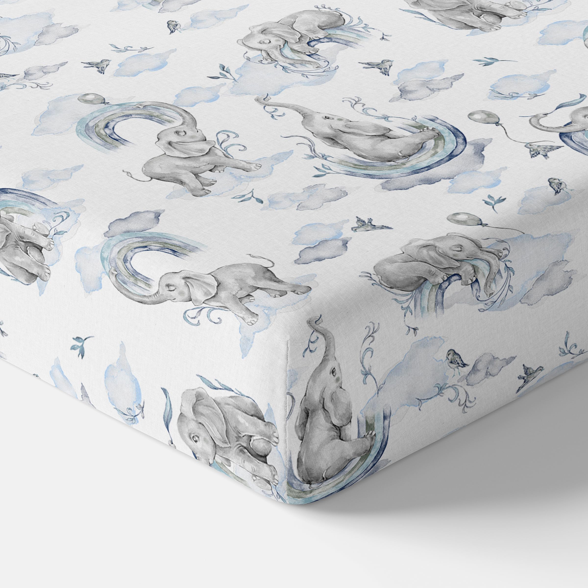 Baby Comfort Nursery 100% Cotton Fitted Sheet fits 140x70 cm Cot Bed Mattress (Blue Elephants)