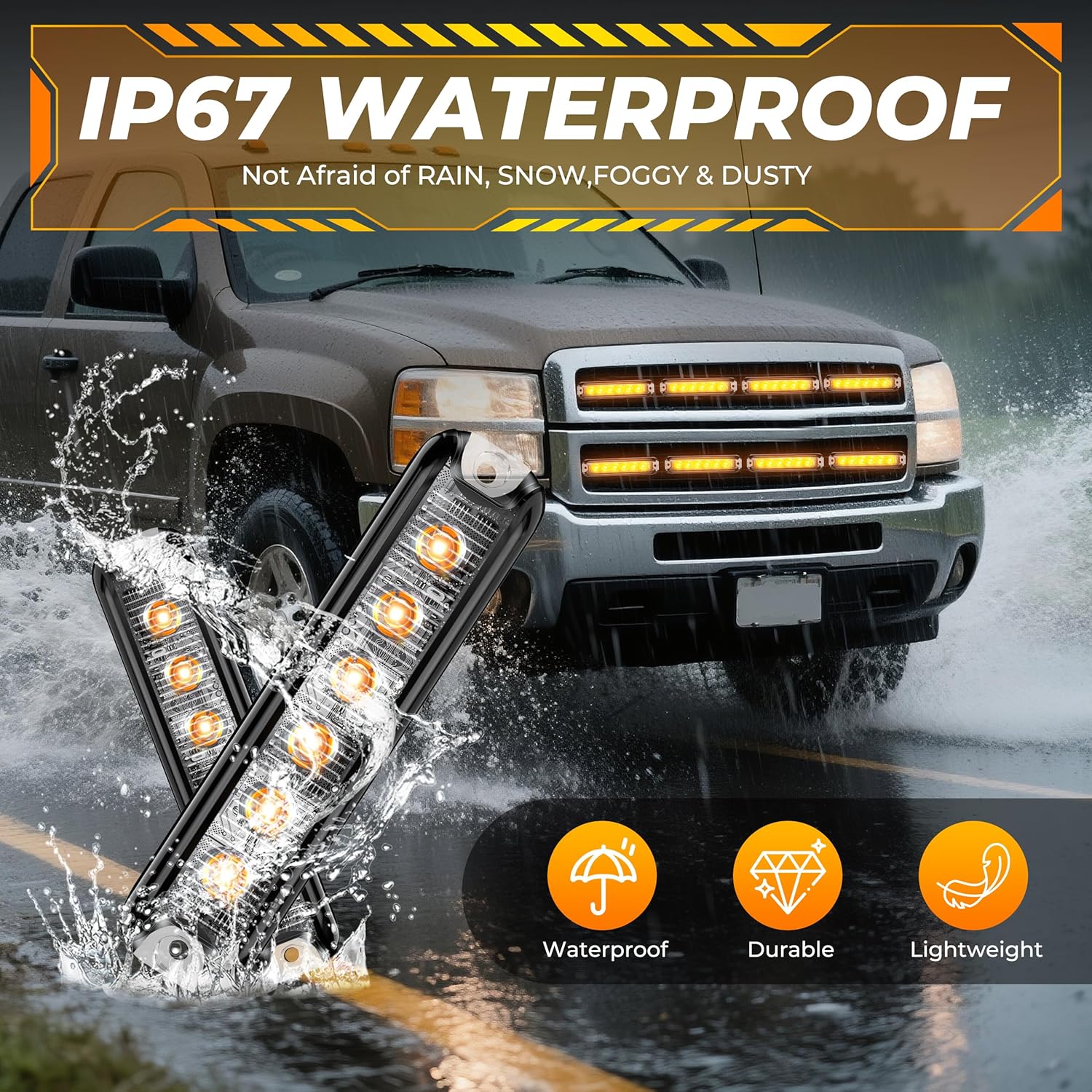 Amber Strobe Lights for Trucks,2026 Sync & Alternating,18 Different Flashing Modes [SAE Class 1] IP67 Waterproof Amber LED Grill Lights for Car,Van,ATV, UTV 12V& 24V Vehicles (2PCS)