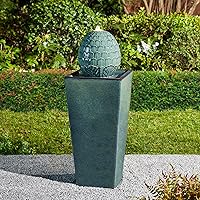 Vista 15 de Glitzhome Fuente de agua de cerámica para exteriores con luz LED, fuentes de agua de pedestal de alcachofa de gran tamaño con bomba sumergible