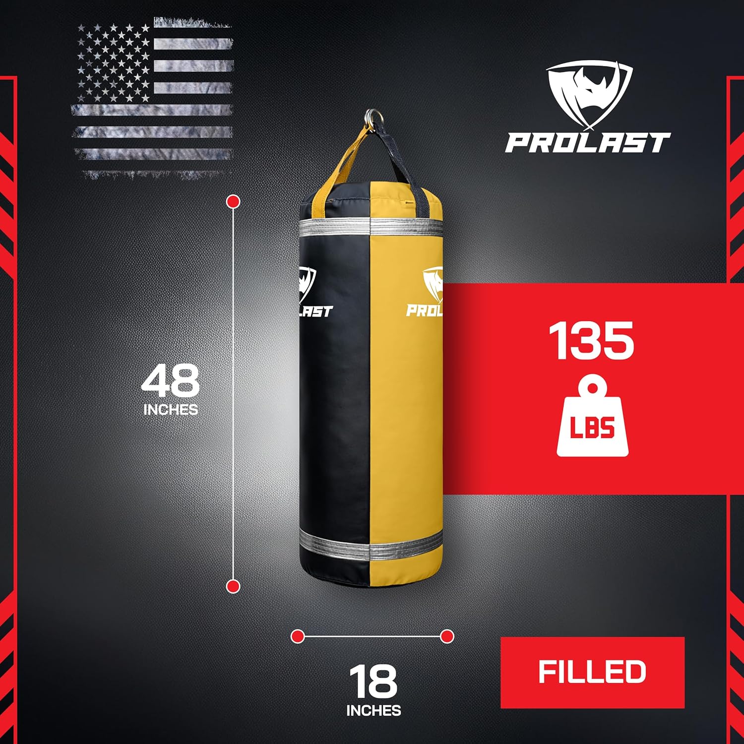 PROLAST 4Ft XL 135Lb Heavy Punching Kicking Bag for Adults, Boxing, MMA, Martial Arts, Muay Thai, Strength Training Equipment, Rhino Logo