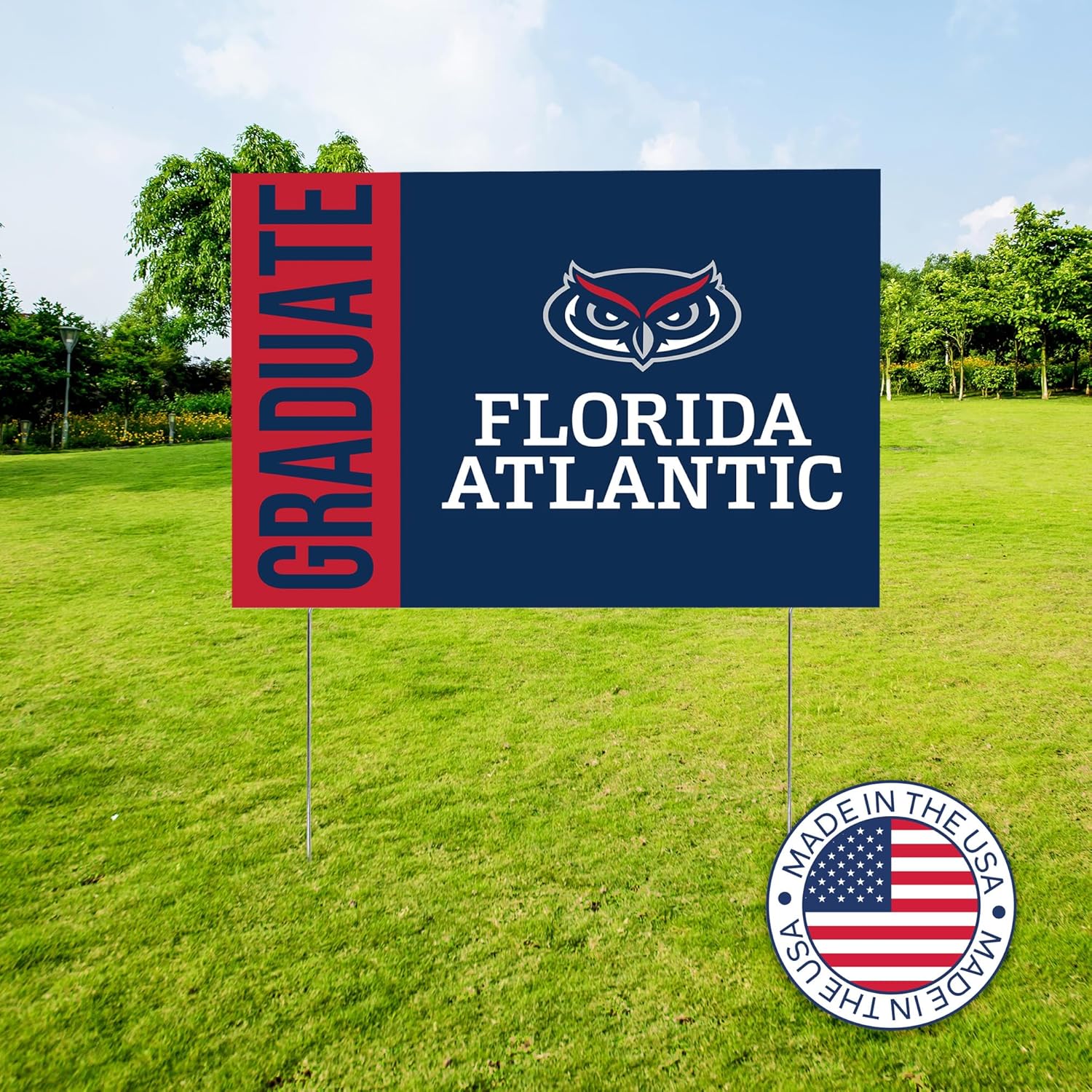 Desert Cactus Florida Atlantic University Owls 12x18" Graduate Graduation Celebration Yard Sign Graduates Outdoor Lawn Display with Stakes (Grad Sign 3)