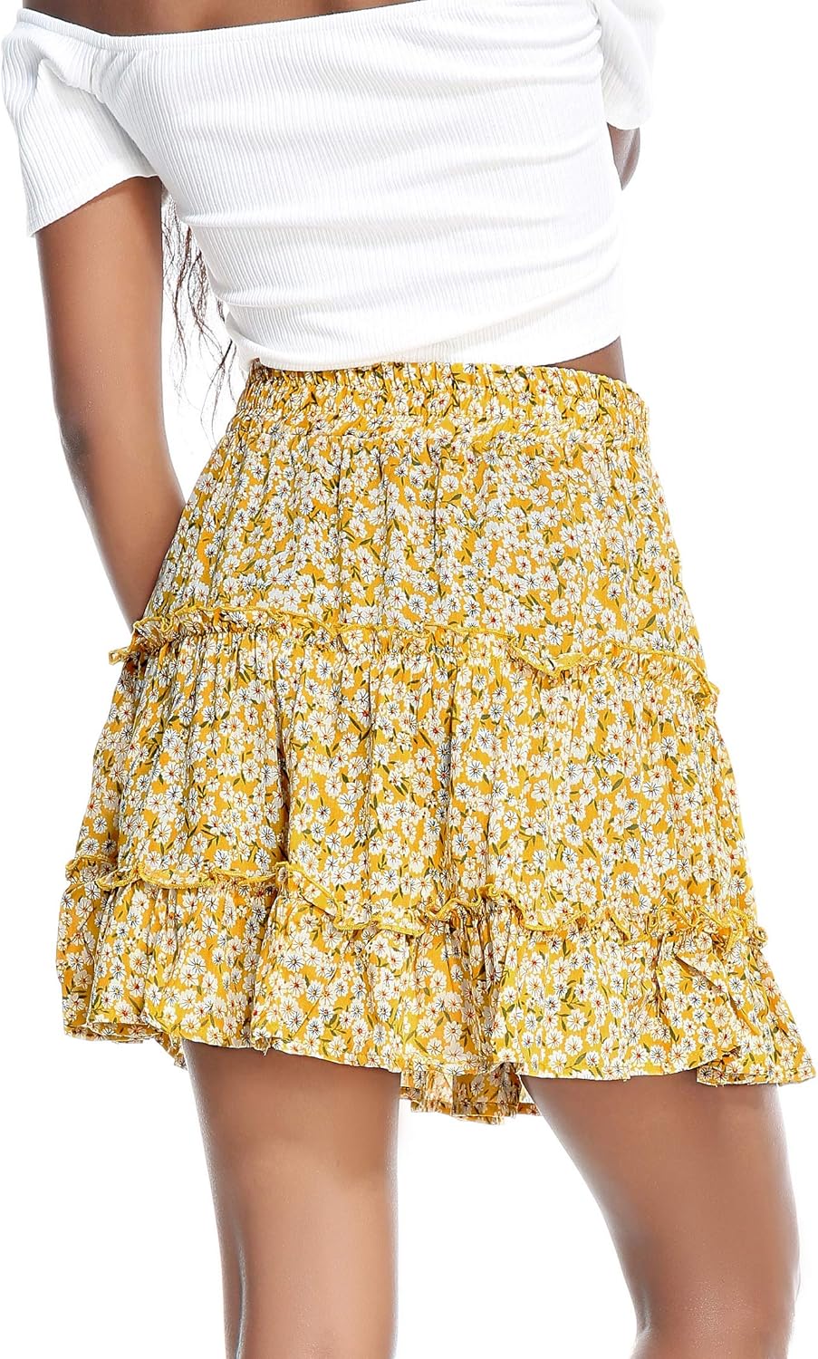 Womens Summer Flowy Tiered Ruffle Mini Skirt Cute High Waist Beach Boho Floral Polka Dot Short Skirts - Image 4