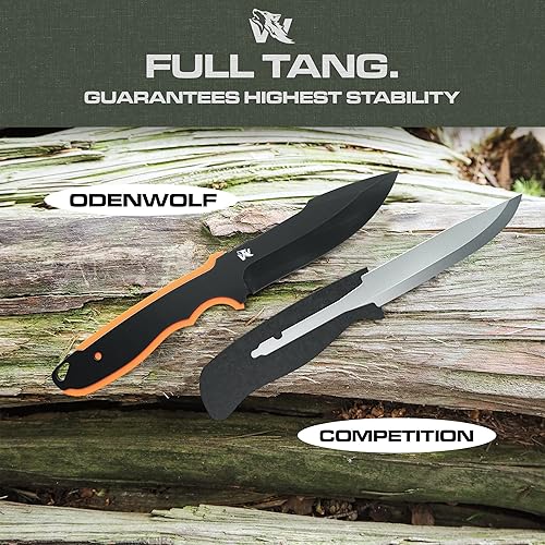 Vista 44 de ODENWOLF WOLF-I - Cuchillo de supervivencia de espiga completa con funda, elegante hoja fija táctica, hecho de acero 440C, cuchillo de supervivencia