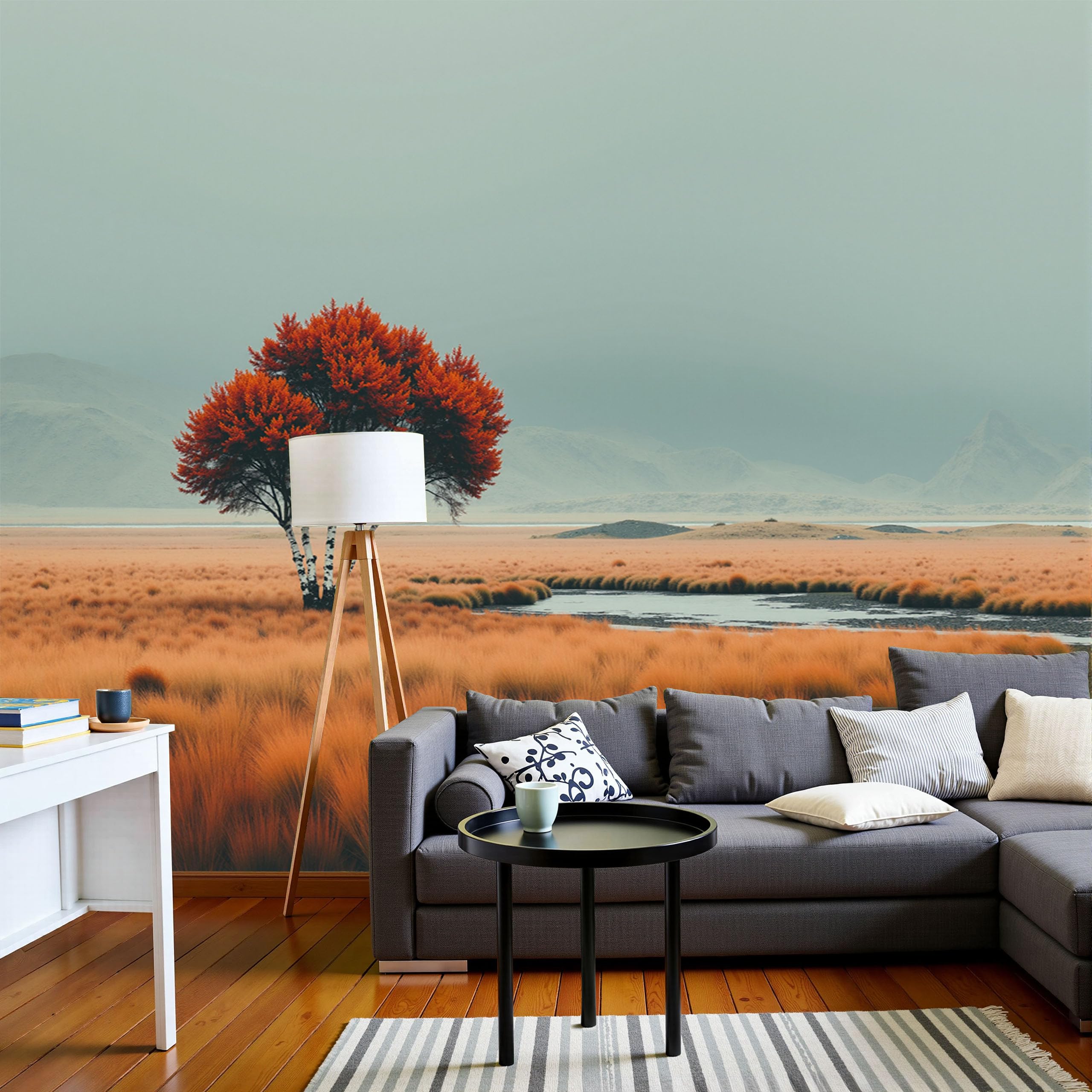 Papier Peint Savane Africaine pour Salon | Fresque Panoramique Jaune Moutarde 400X280Cm