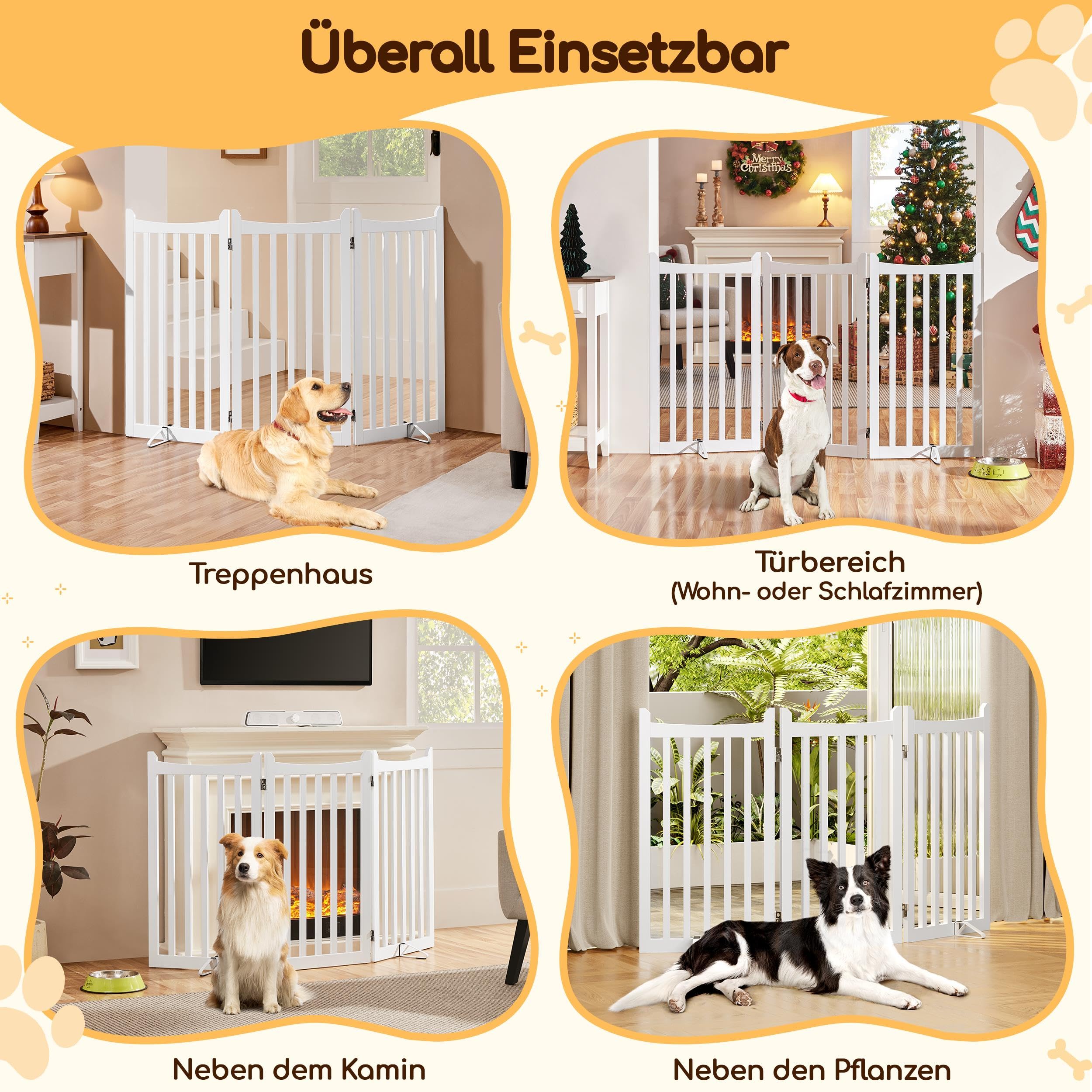 Yaheetech Barrière de Protection pour Chien, 90,5 x 151,5 cm, avec 2 Pieds de Support, Pliable, pour Cuisine, Couloir, escalier, Balcon, 3 Panneaux, Blanche