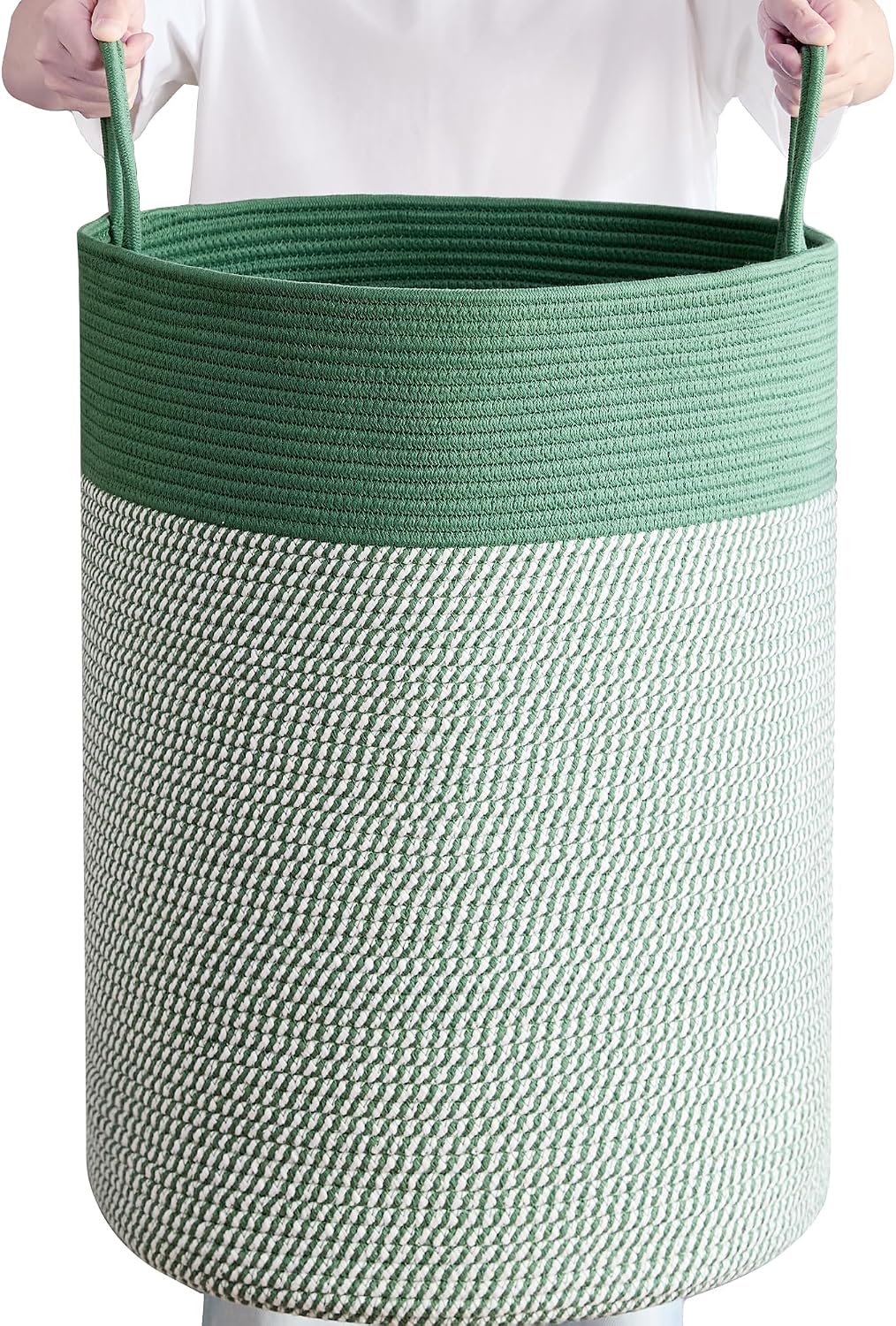 80L Large Green Hamper Tall Woven Laundry Basket