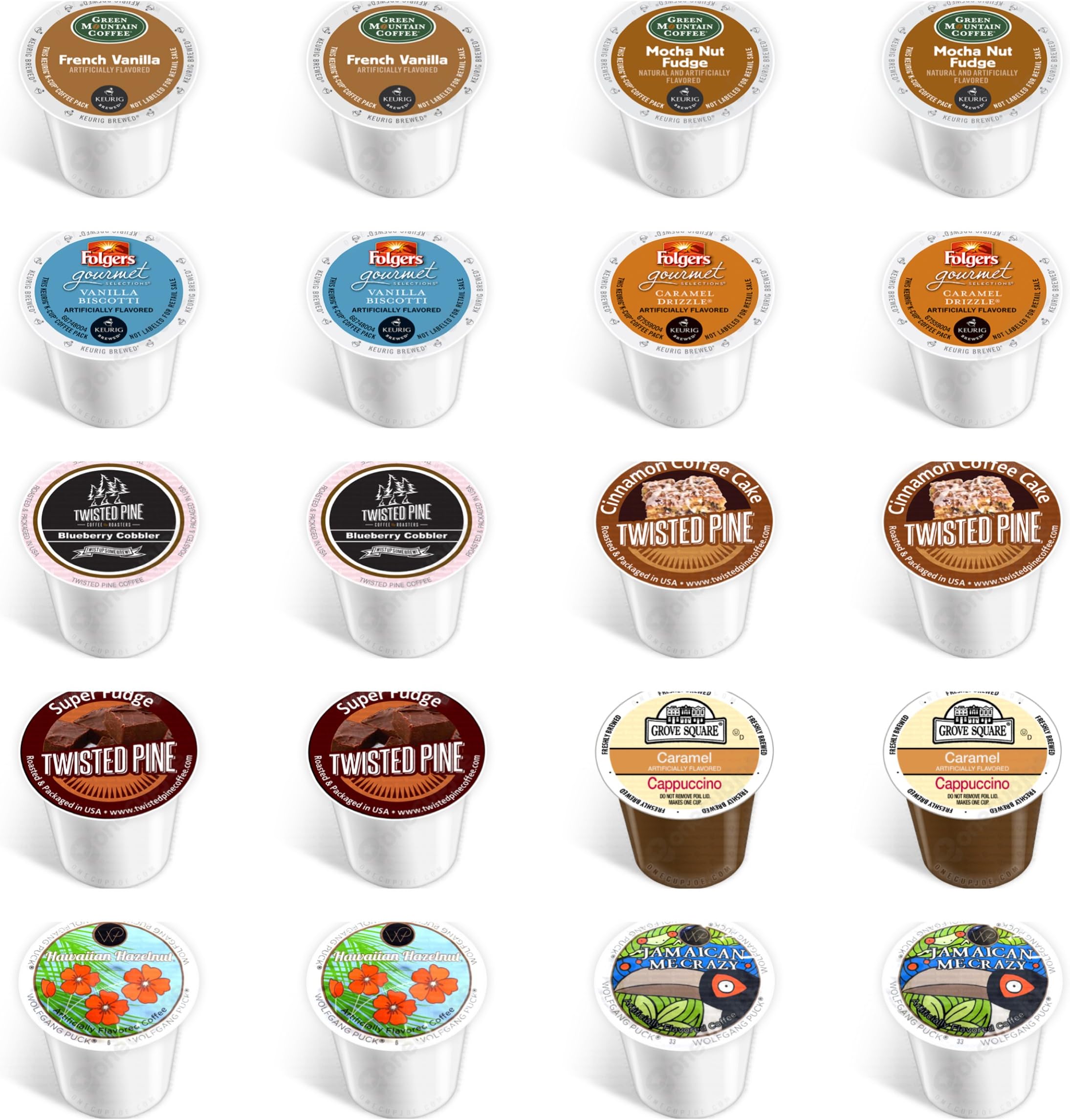 20-count - NEW Flavor Coffee Variety Pack for Keurig 2.0 Brewers - Featuring Caramel Vanilla Cream, French Vanilla, Hazelnut, French Vanilla Supreme, Coconut Mocha, Mocha Nut, Chocolate Glazed, Vanilla Biscotti and Wild Mountain Blueberry
