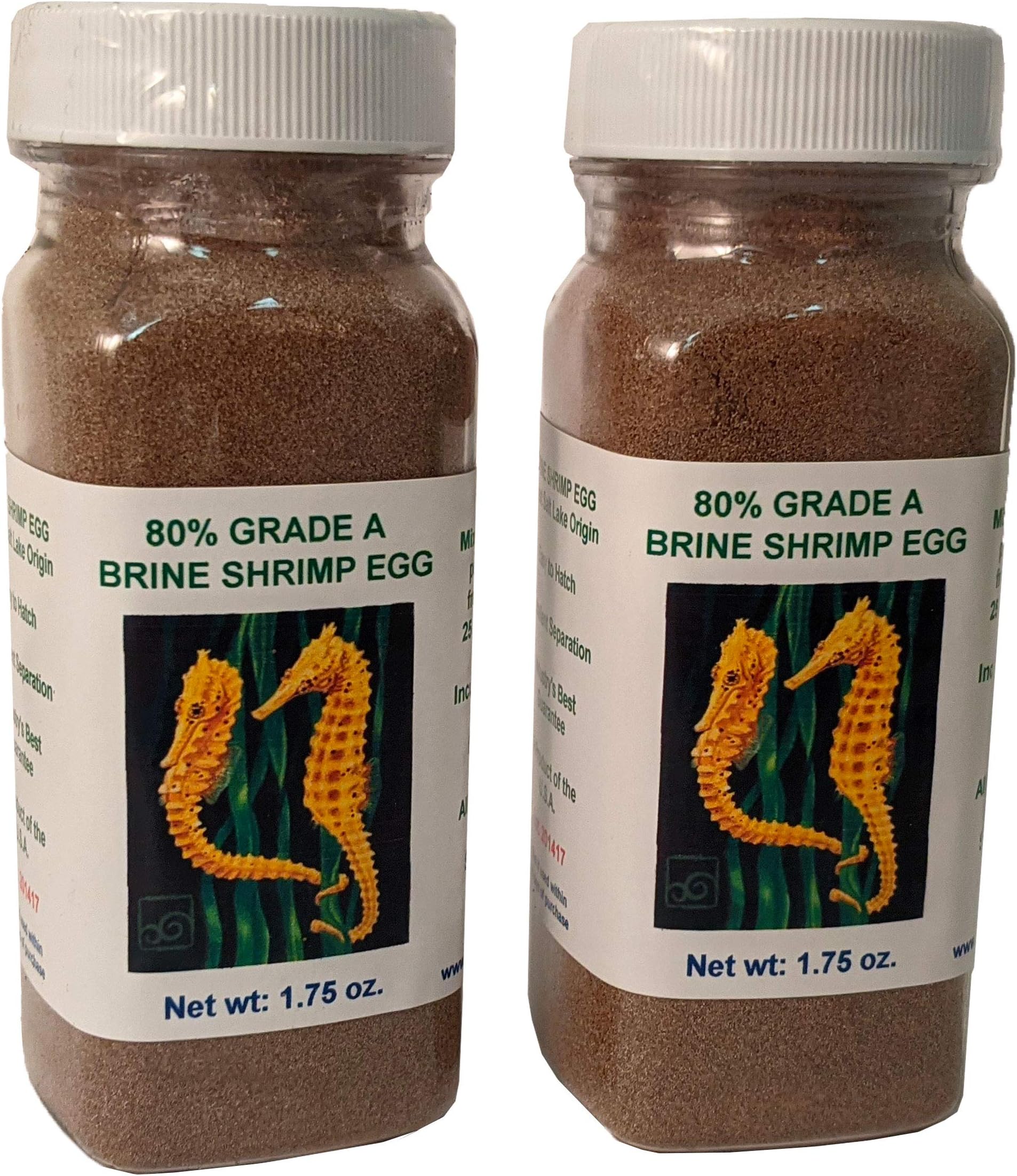 Grade A Brine Shrimp Egg, 2 Pack of 1.75 oz Jars (Min. 80% hatch-out rate)