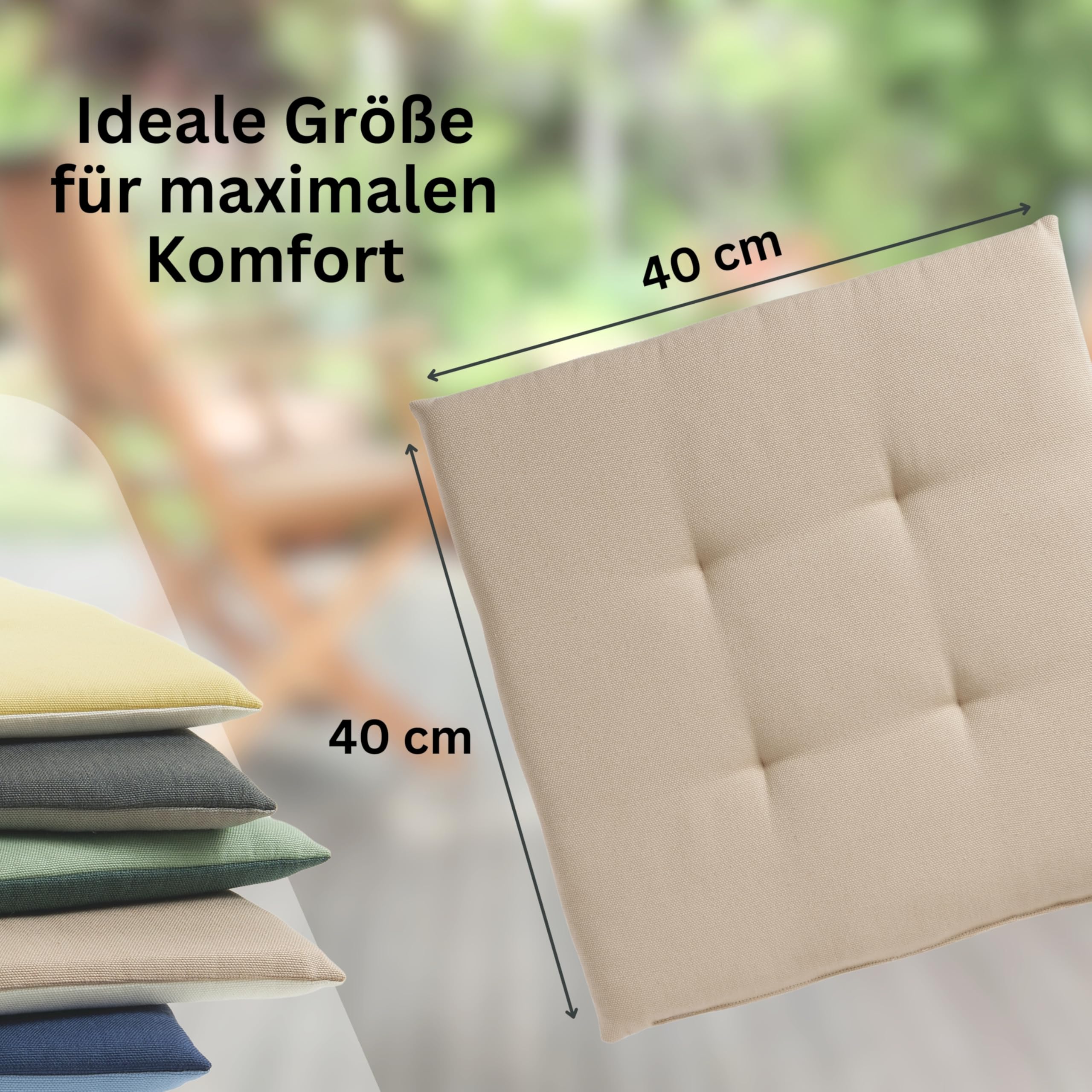 TOM TAILOR NEU! Sitzkissen Stuhl 4er Set - gemütliche Stuhlkissen 40x40 cm in Beige - Sitzauflage waschbar für Esszimmer, Bürostuhl, Bank, Boden & Gartenmöbel - Oeko Tex Zertifiziert