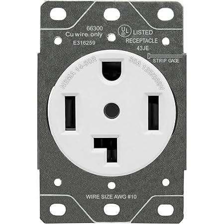 ENERLITES 66300 30 Amp Electrical Dryer Outlet | NEMA 14-30R, Outdoor/Indoor, Flush Mount Receptacle, 3-Pole, 4 Wire, (10,8,6,4) AWG, Industrial Grade, 125/250V, 66300-W | White