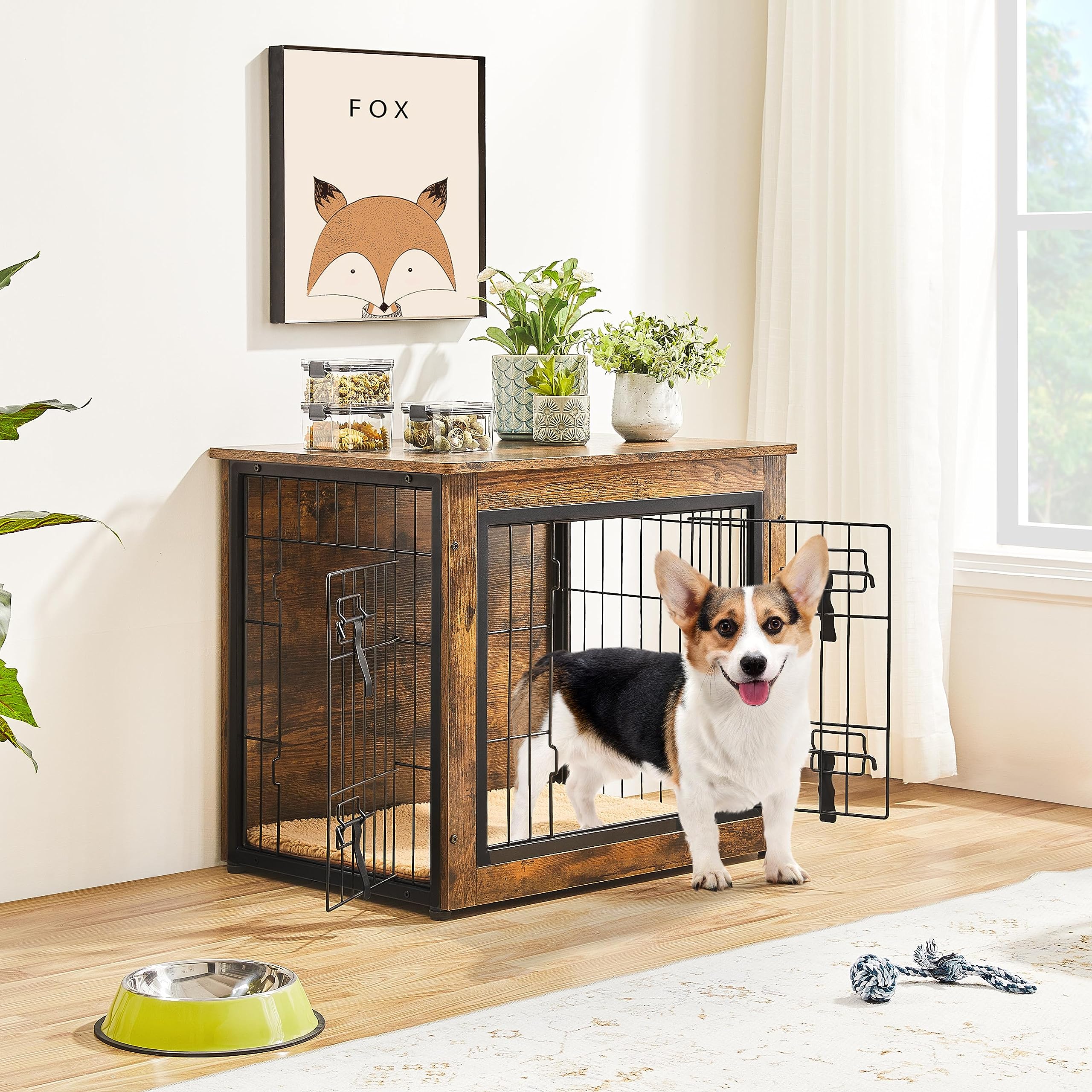 Yaheetech Jaula para Perros Casa para Mascotas con 2 Puerta Jaula Madera con Almahadilla Extraíble 51X69X61 cm Marrón