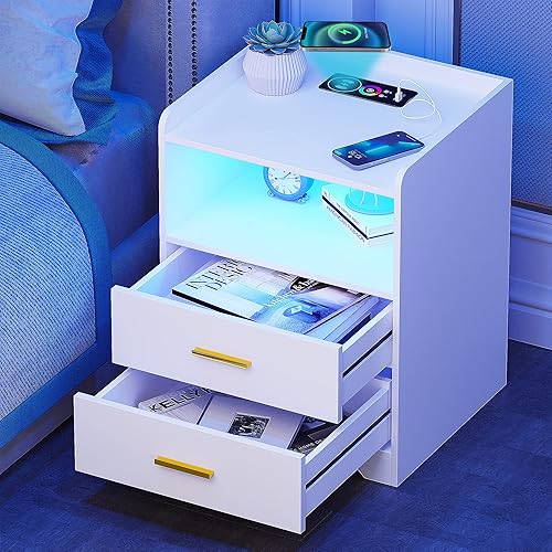 Miniatura 7 de Gurexl Mesita de noche RGB con estación de carga inalámbrica y puertos USB, sensor automático LED de 24 colores regulables para muebles de