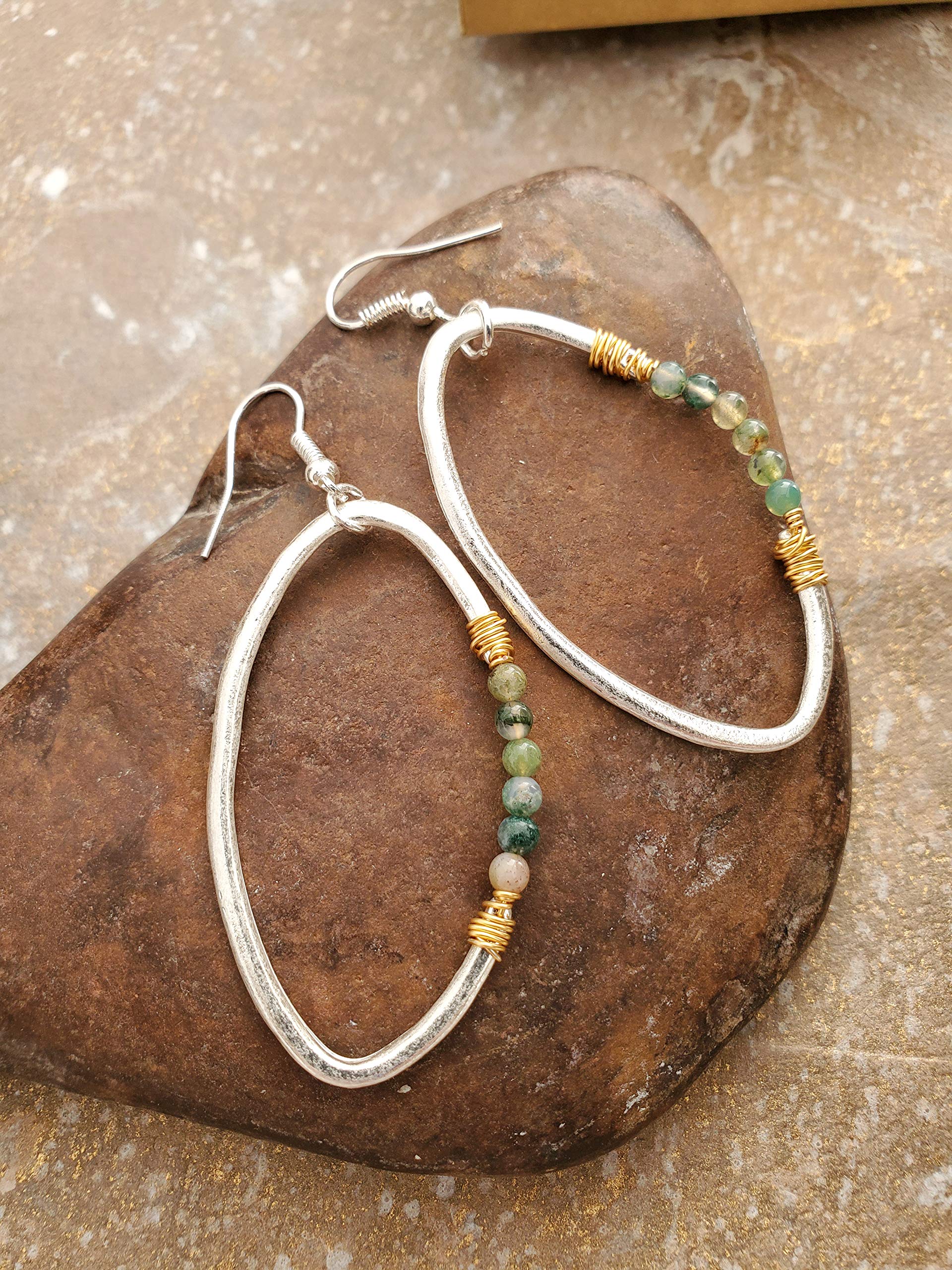 Echos Healing StonesJade Earrings for Women Jade Hoop Earrings Large Jade Earrings Hoop Multi Color Drop Earrings for Women Graduation Gift Back to School Gift Teachers Gift Birthstone Gift August Birthday