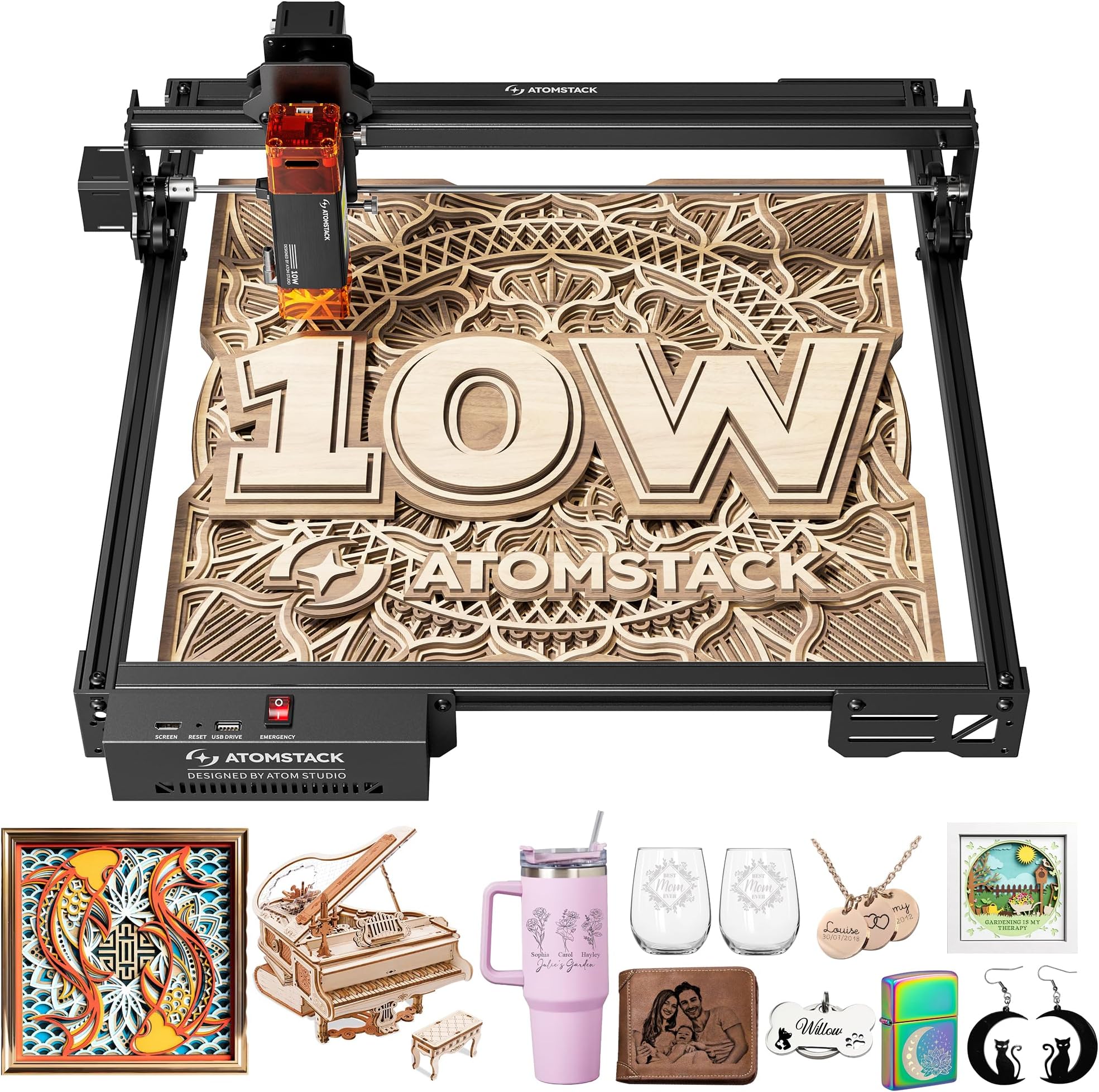 10W Laser Engraver, A10 PRO V2 Laser Cutter, 0.06mm High Accuracy Laser Engraving Machine for Wood and Metal, Dark Acrylic, Glass, Leather