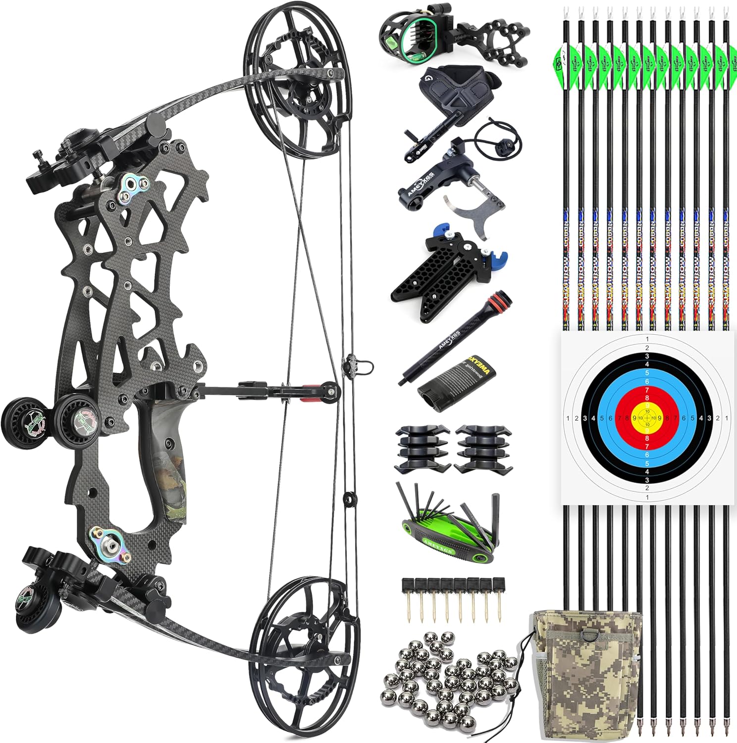 Steel Ball Compound Bow Kit 40-70Lbs Dual-Purpose Bow Archery Hunting Suitable for Adult Archery Car Hunting(Kit 2)